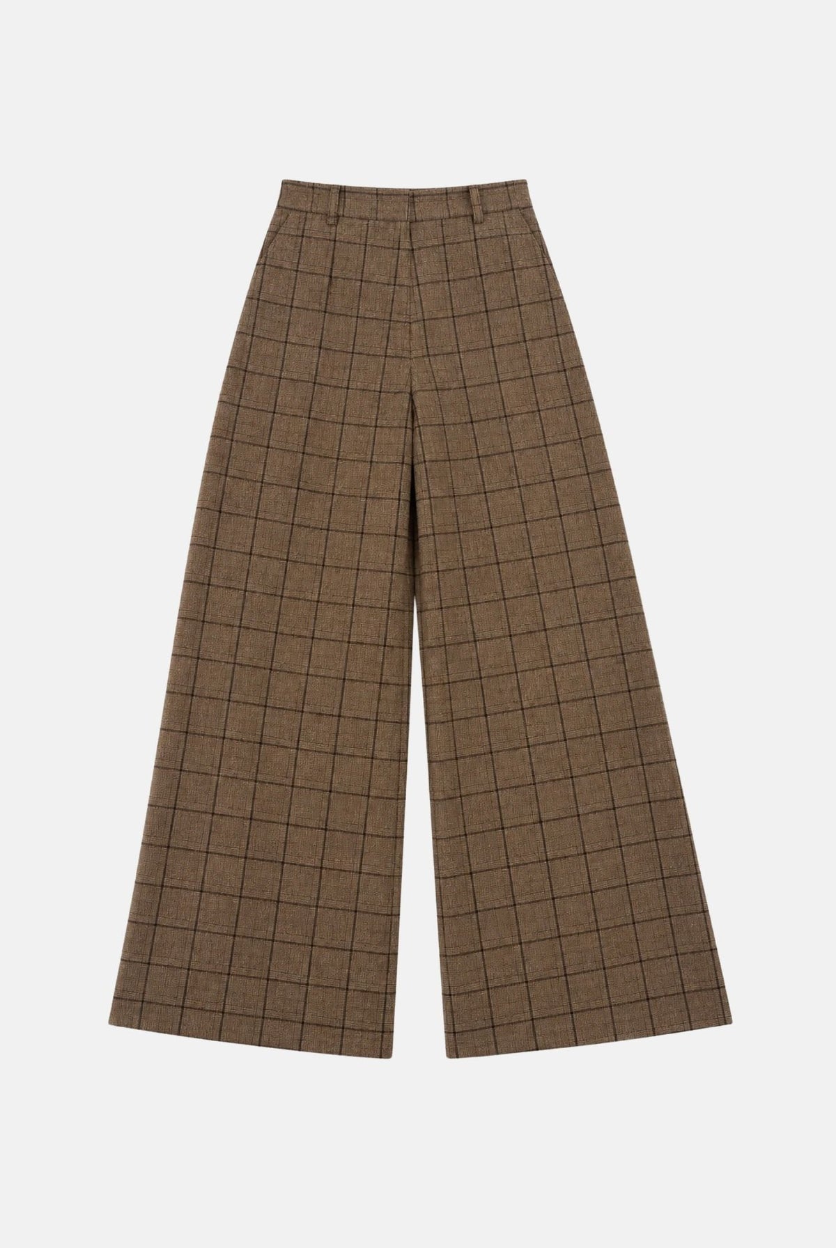 BOHEMIAN VI Pantaloni tartan marroni per donna dal taglio ampio a palazzo, vita regolare e raffinato motivo geometrico BHPA061 UN BOHEMIAN VI
