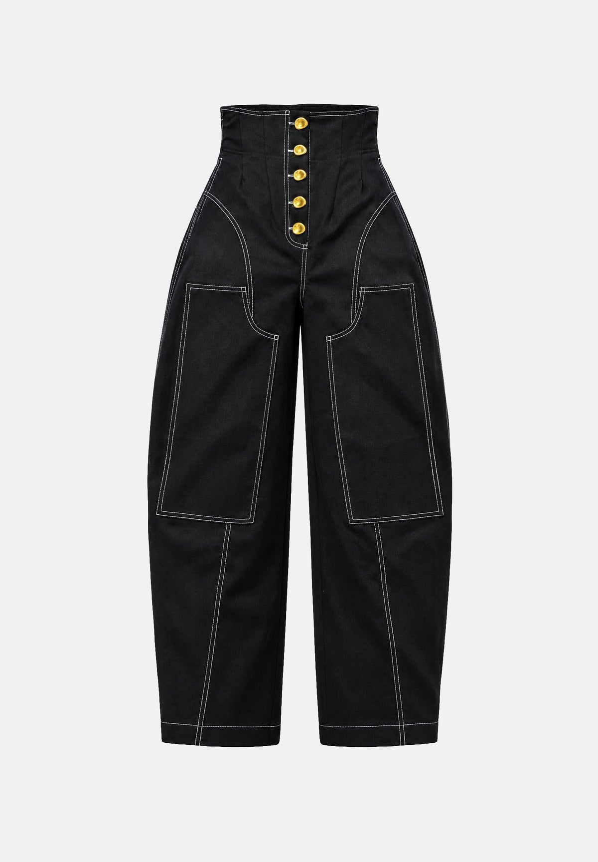BOHEMIAN VI Pantaloni HIGH BALLON cargo a vita alta neri da donna con cuciture a contrasto e bottoni metallici dorati BHPA062 BL BOHEMIAN VI