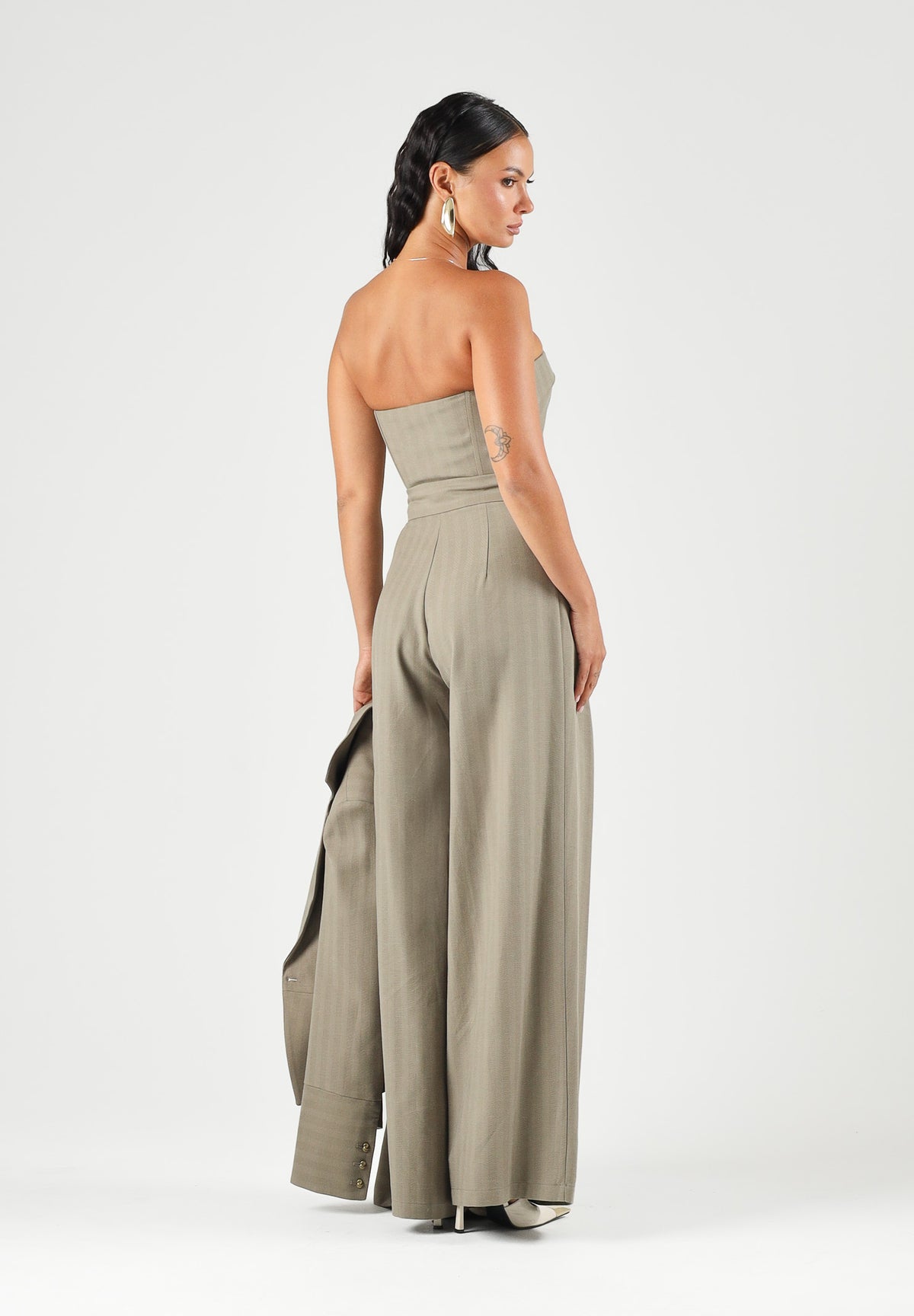 BOHEMIAN VI Top stile corpetto verde oliva tortora per donna con struttura a corsetto rigido BOU371 TA BOHEMIAN VI