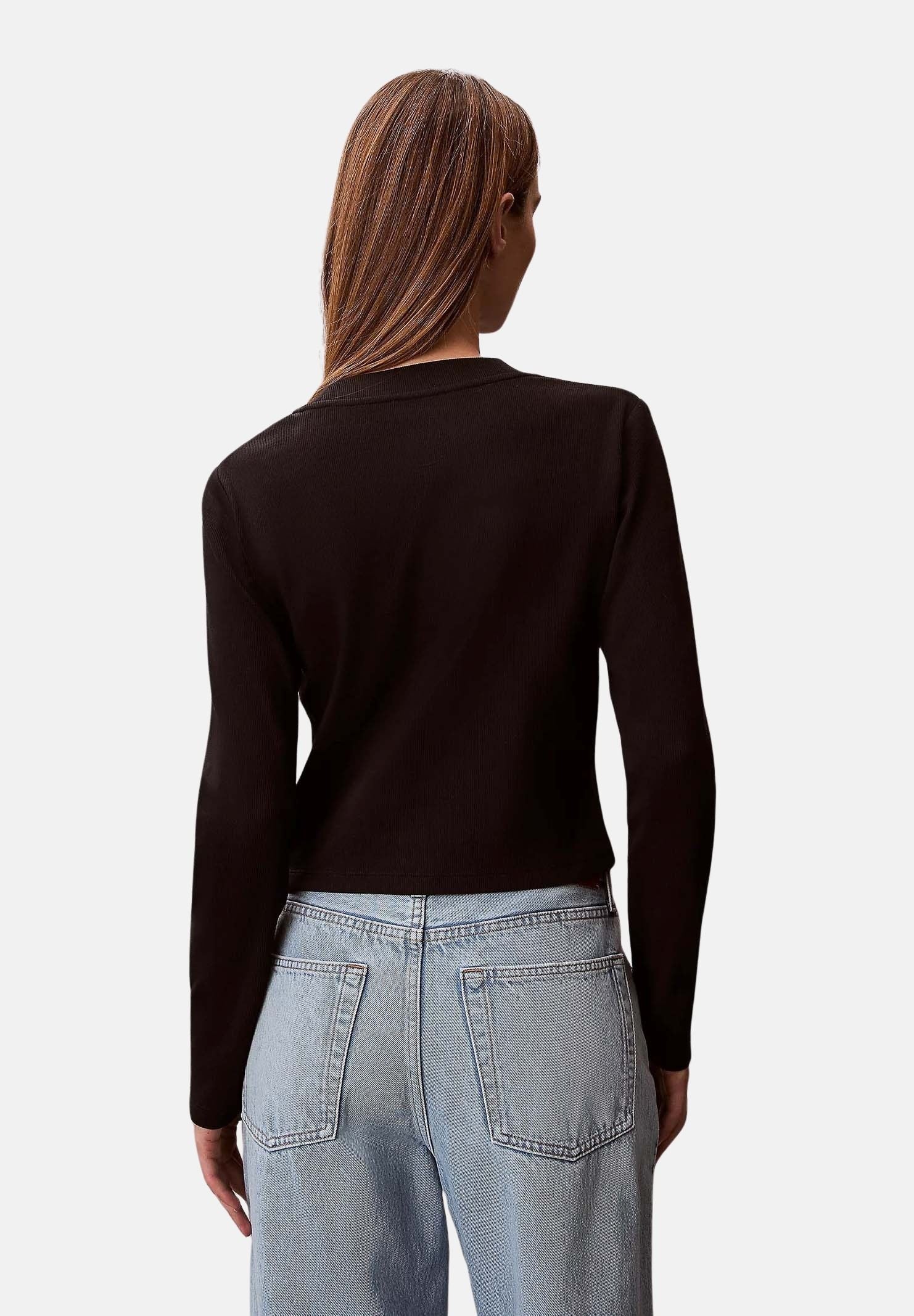 CALVIN KLEIN Maglia A-LS MONOGRAM BABY TEE a maniche lunghe nera da donna cono monogramma ricamato frontale<BR/> LV047A803G UB1 CALVIN KLEIN