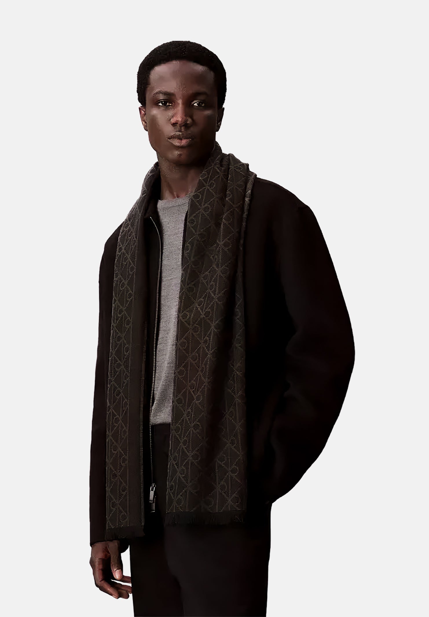 CALVIN KLEIN Pashmina nera per uomo e donna con motivo monogram LV04D8064G BAY CALVIN KLEIN
