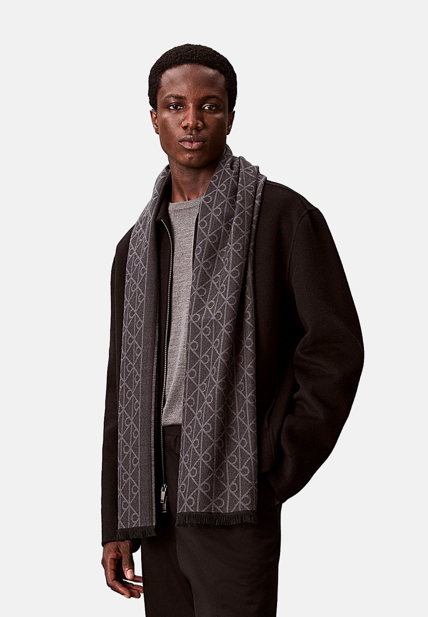 CALVIN KLEIN Pashmina grigia per uomo e donna con motivo monogram LV04D8064G UB1 CALVIN KLEIN