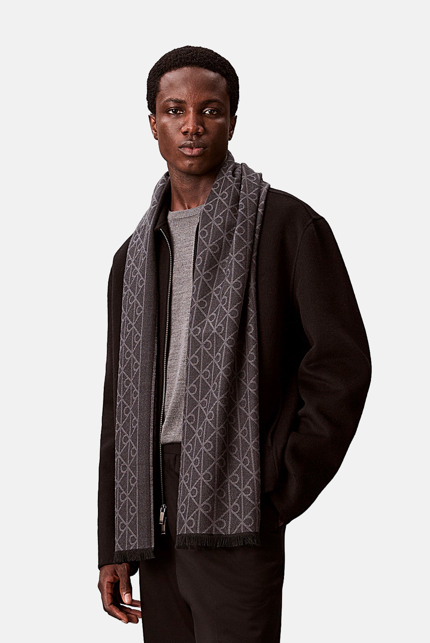 CALVIN KLEIN Pashmina grigia per uomo e donna con motivo monogram LV04D8064G UB1 CALVIN KLEIN
