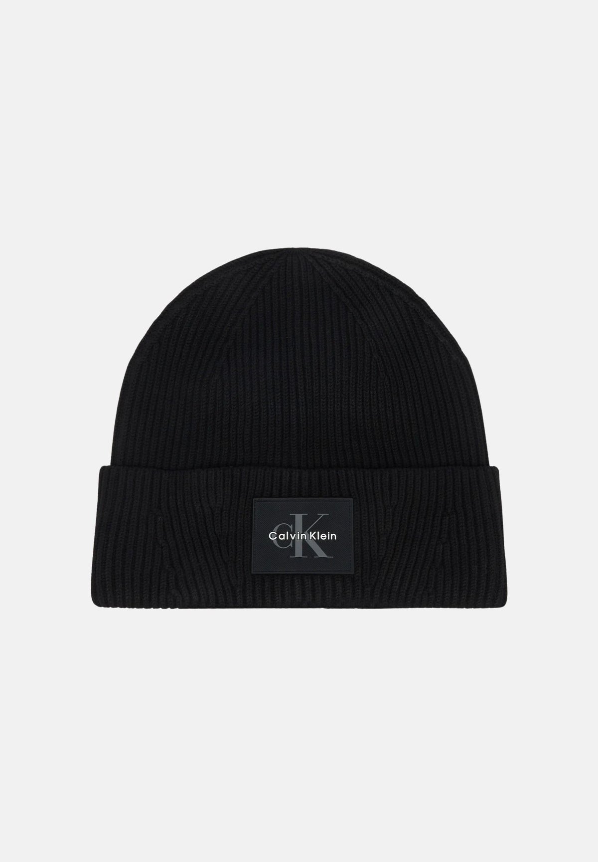 CALVIN KLEIN Cappello BEANIE di lana nero per uomo e donna con patch logo frontale. LV04D8096G UB1 CALVIN KLEIN