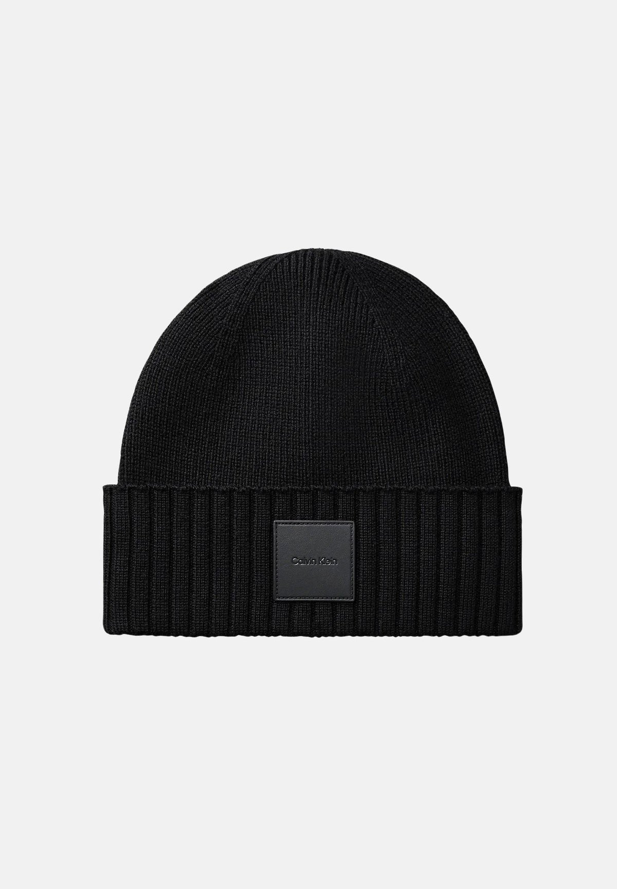 CALVIN KLEIN Berretto WOOL CASHMERE BLEND BEANIE Black nero per uomo e donna, con risvolto a coste e patch logo.<BR/> LV04D8109G UB1 CALVIN KLEIN