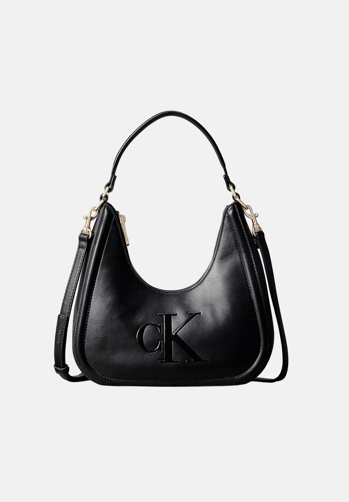 CALVIN KLEIN Borsa a spalla nera da donna con manico sagomato e dettagli metallici dorati. LV04F3561G UB1 CALVIN KLEIN