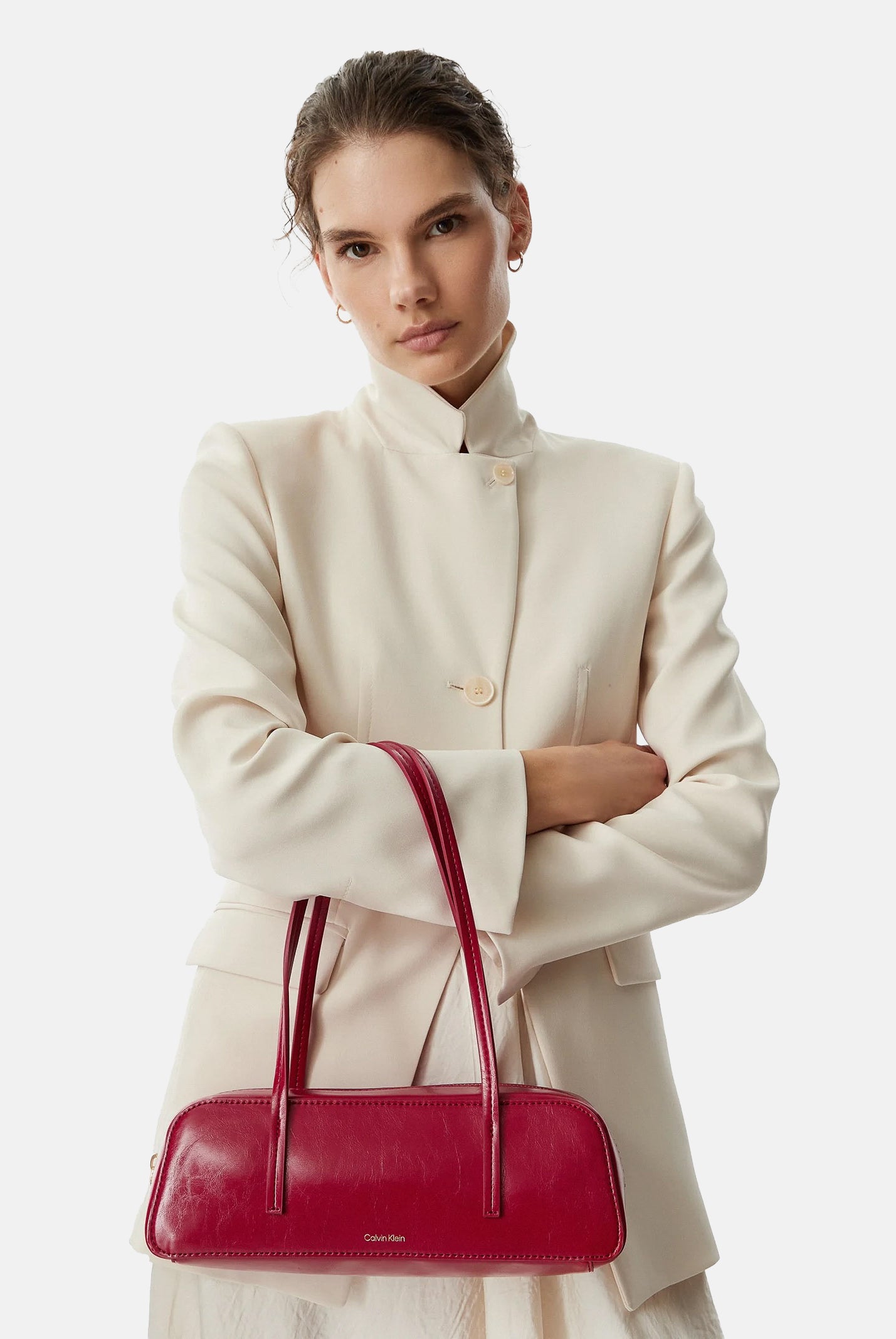 CALVIN KLEIN borsa media a spalla Foil Logo Glossy Bauletto Shoulder Bag Bordeaux Wine e bordeaux, donna. LV04F3638G XLL CALVIN KLEIN