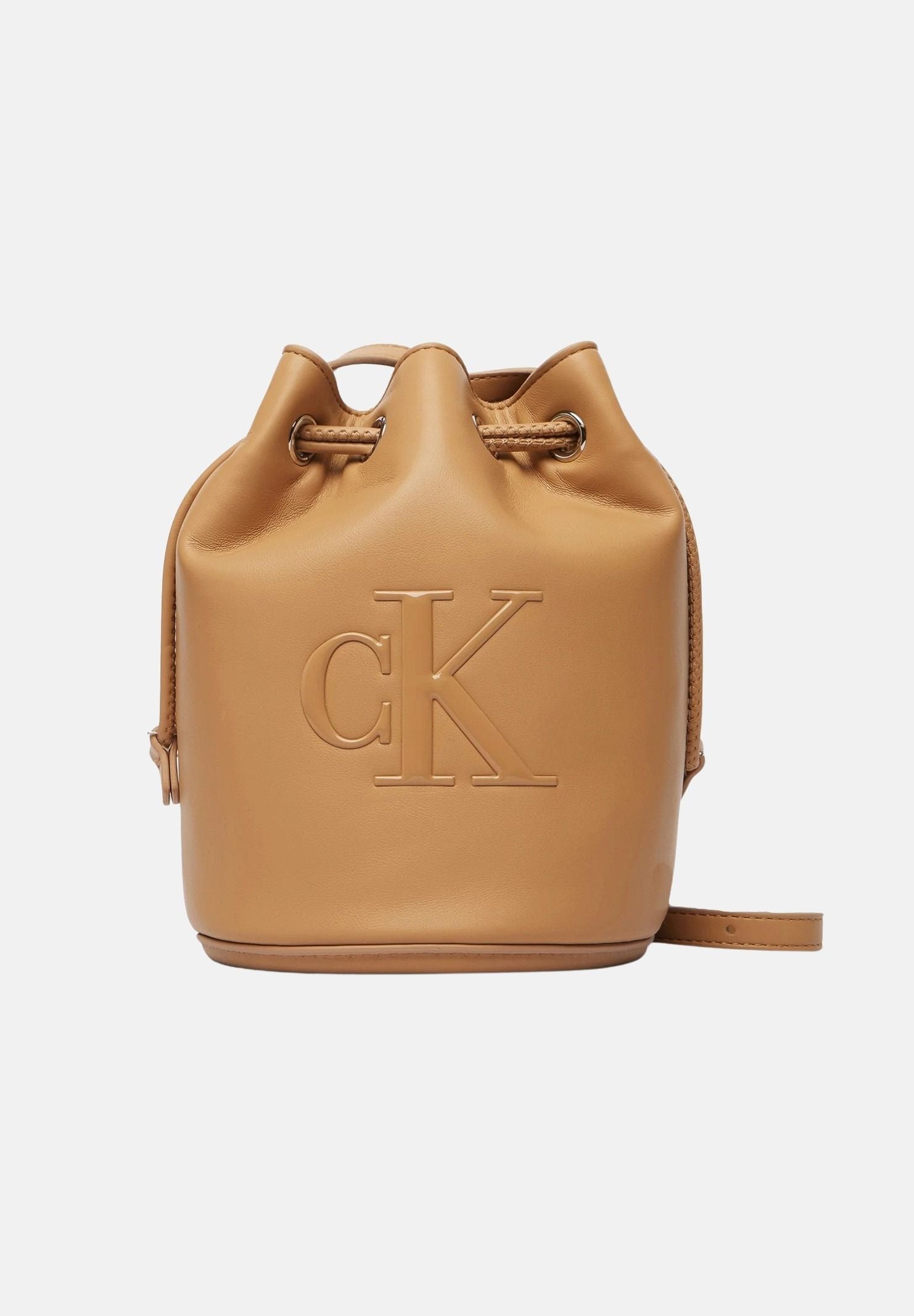 Calvin Klein borsa a secchiello Bold CK Small Bucket Bag colore Tannin, beige cammello da donna LV04F3640G RAJ CALVIN KLEIN