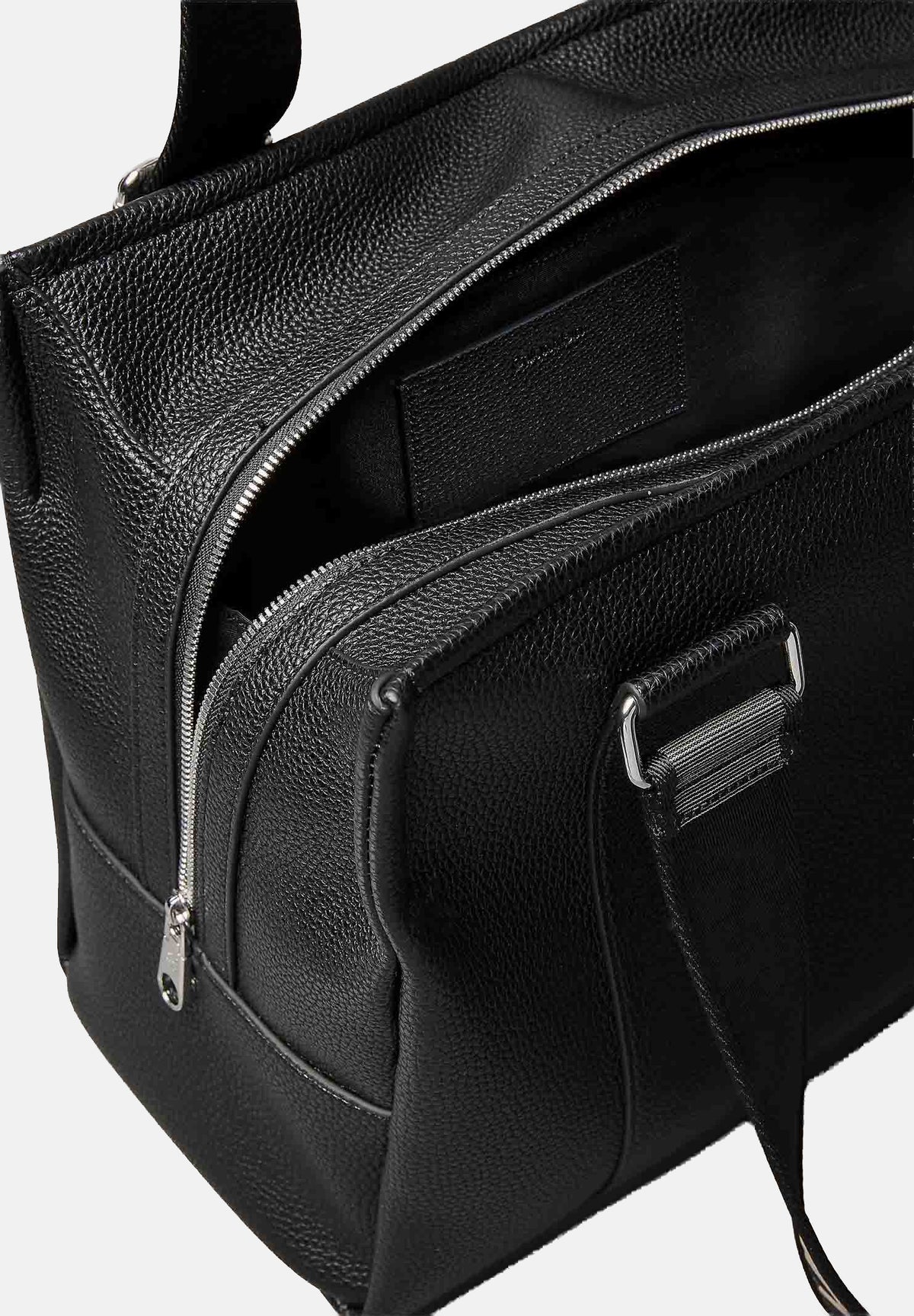 CALVIN KLEIN Shopper a mano in eco-pelle martellata nera per donna con doppi manici e dettagli con logo. LV04F3644G UB1 CALVIN KLEIN