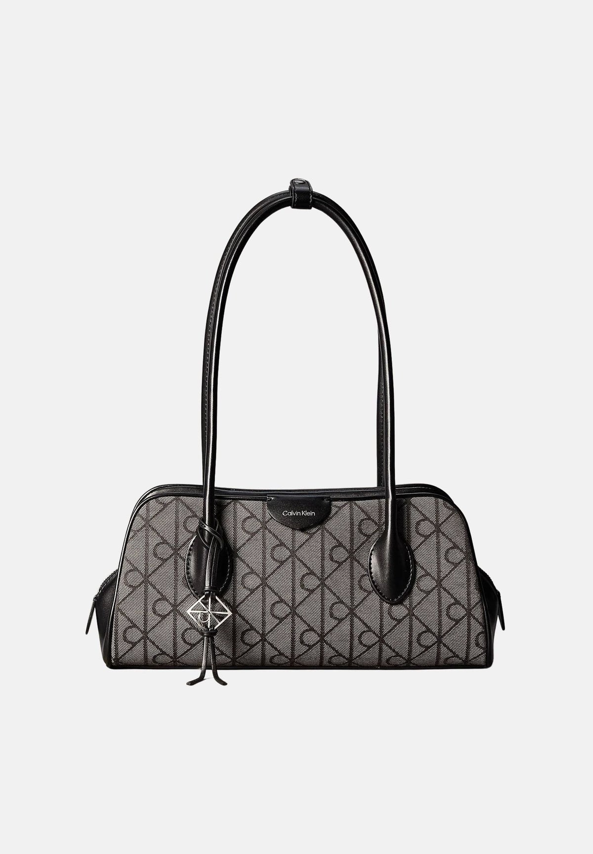 CALVIN KLEIN Borsa a spalla beige e nera da donna con emblema jacquard LV04F3744G 8E3 CALVIN KLEIN