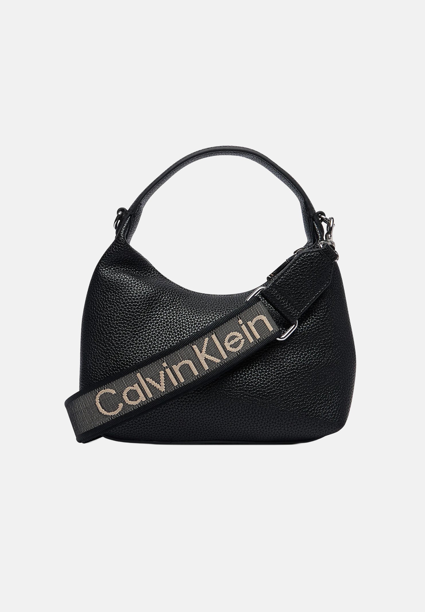 CALVIN KLEIN Borsa a spalla nero da donna con manico strutturato e tracolla logata. LV04F3892G UB1 CALVIN KLEIN