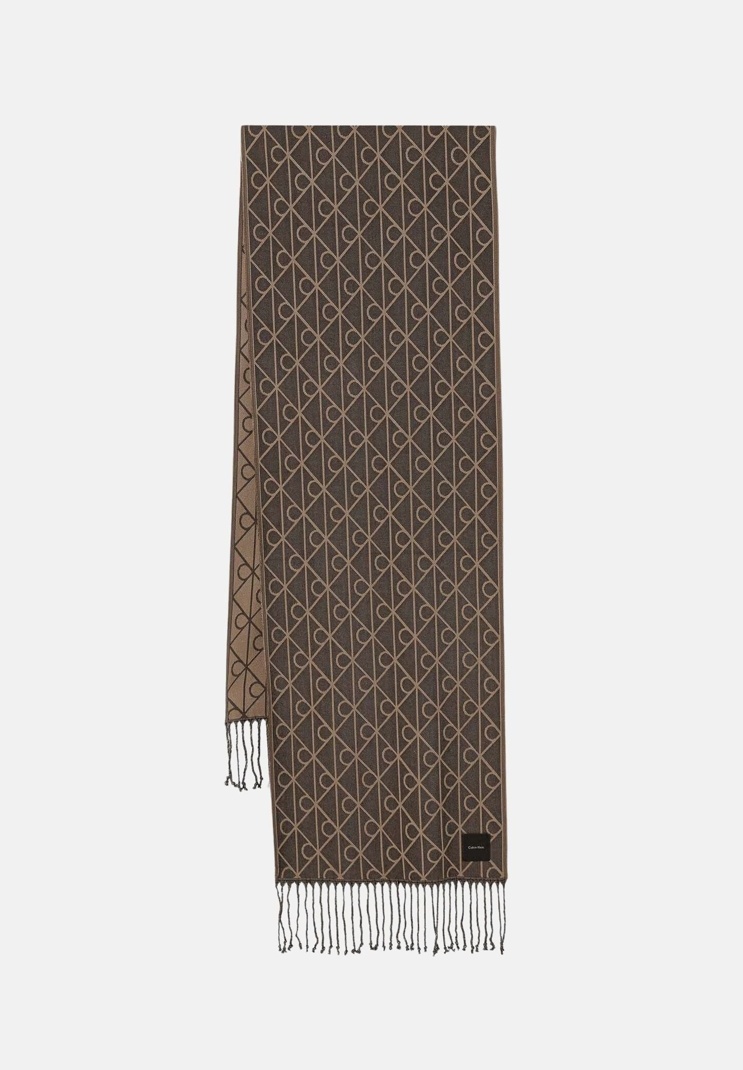 CALVIN KLEIN Stola EMBLEM AOP JACQUARD, nera e marrone, da donna con motivo monogramma all-over LV04F9024G 8MN CALVIN KLEIN