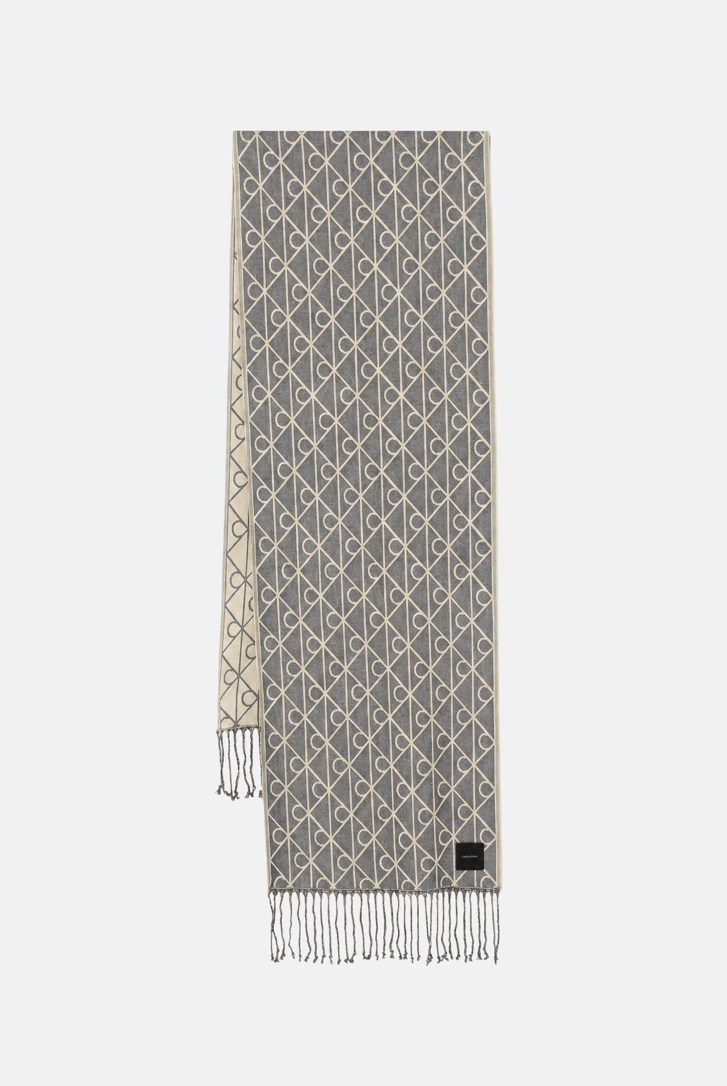 CALVIN KLEIN Stola EMBLEM AOP JACQUARD, indigo blu da donna con motivo monogramma geometrico all-over<BR/> LV04F9024G CEC CALVIN KLEIN