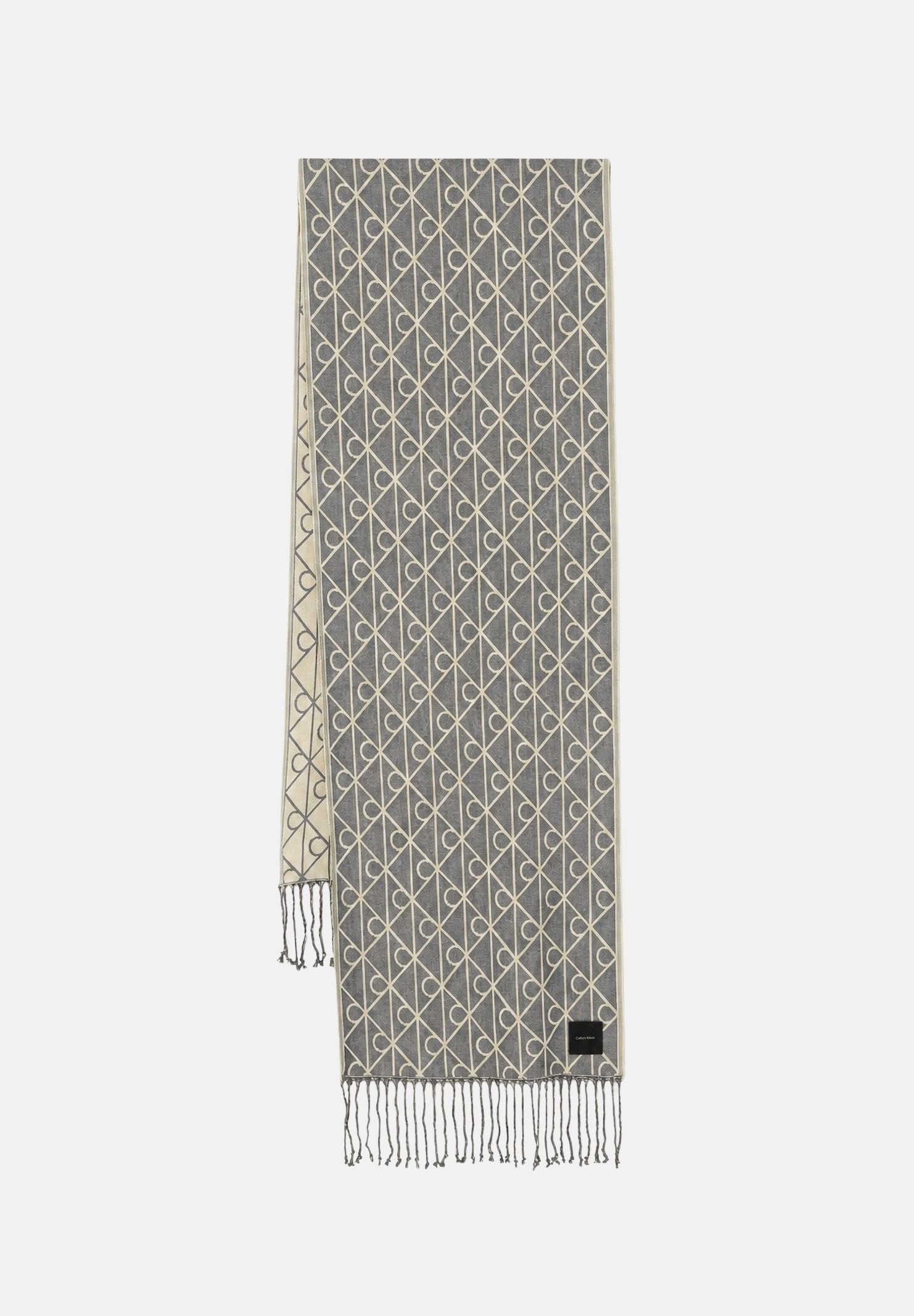 CALVIN KLEIN Stola EMBLEM AOP JACQUARD, indigo blu da donna con motivo monogramma geometrico all-over<BR/> LV04F9024G CEC CALVIN KLEIN