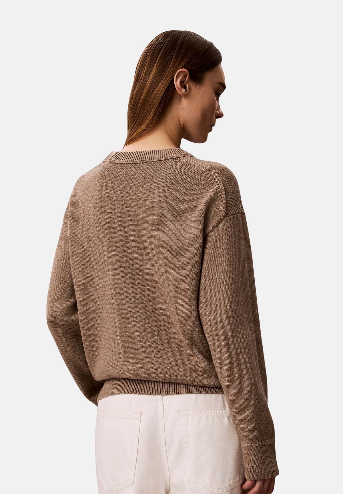 CALVIN KLEIN JEANS Maglia girocollo CONTRAST LOGO SWEATER marrone, da donna <BR/> LV044G313G TS7 CALVIN KLEIN JEANS