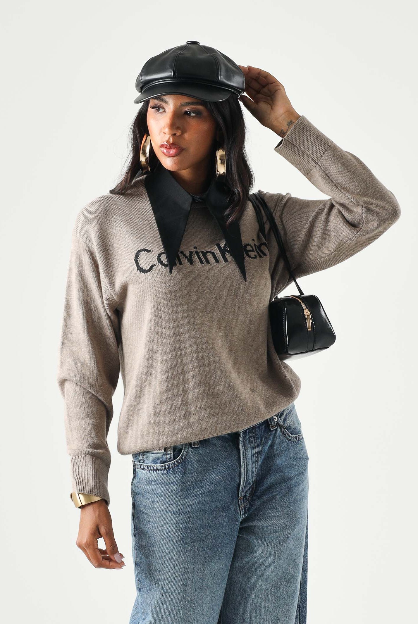 CALVIN KLEIN JEANS Maglia CONTRAST LOGO SWEATER marrone, da donna <BR/> LV044G313G TS7 CALVIN KLEIN JEANS