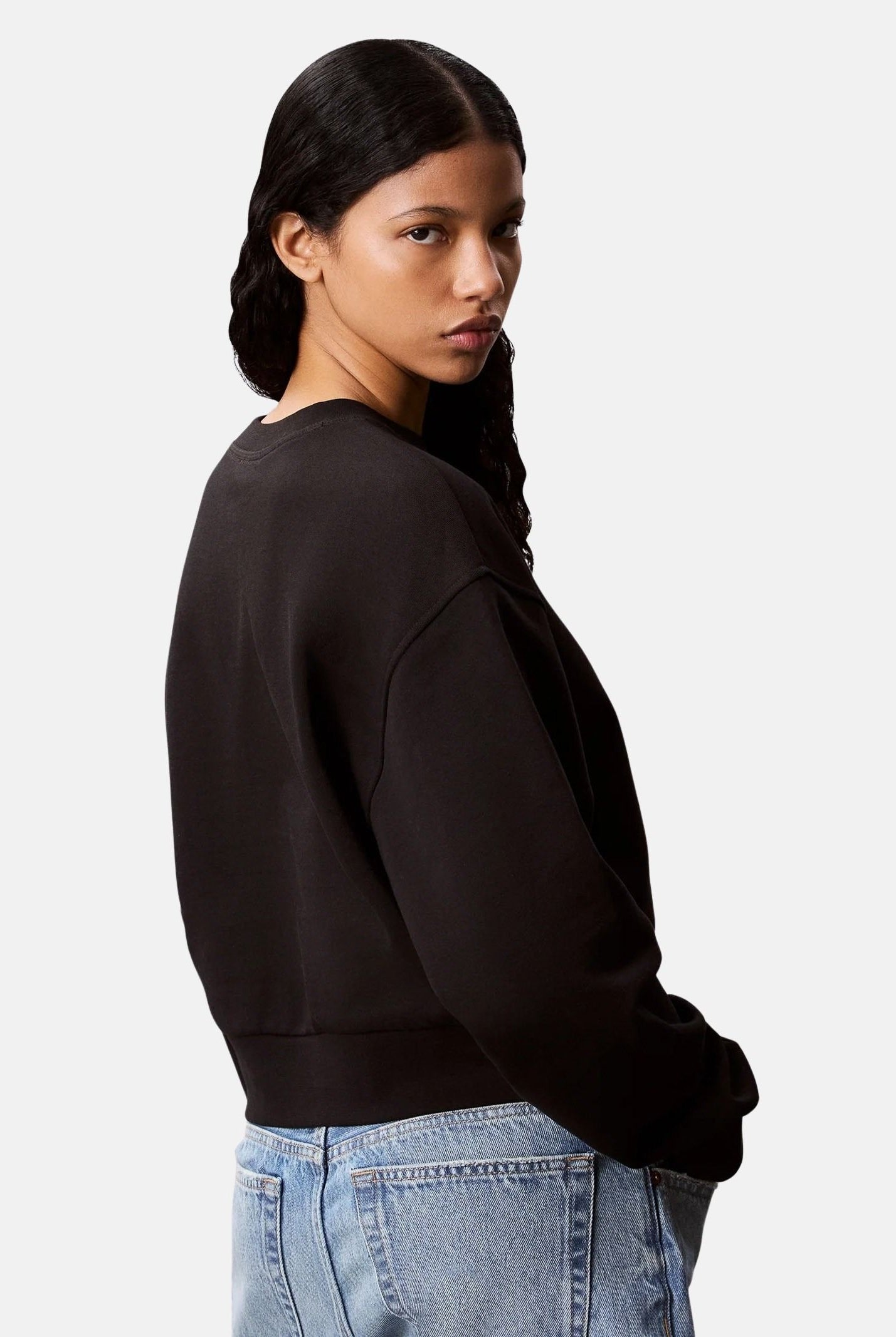 CALVIN KLEIN JEANS Felpa FRENCH TERRY, nera, da donna con logo CK minimal<BR/> LV047C911G UB1 CALVIN KLEIN JEANS
