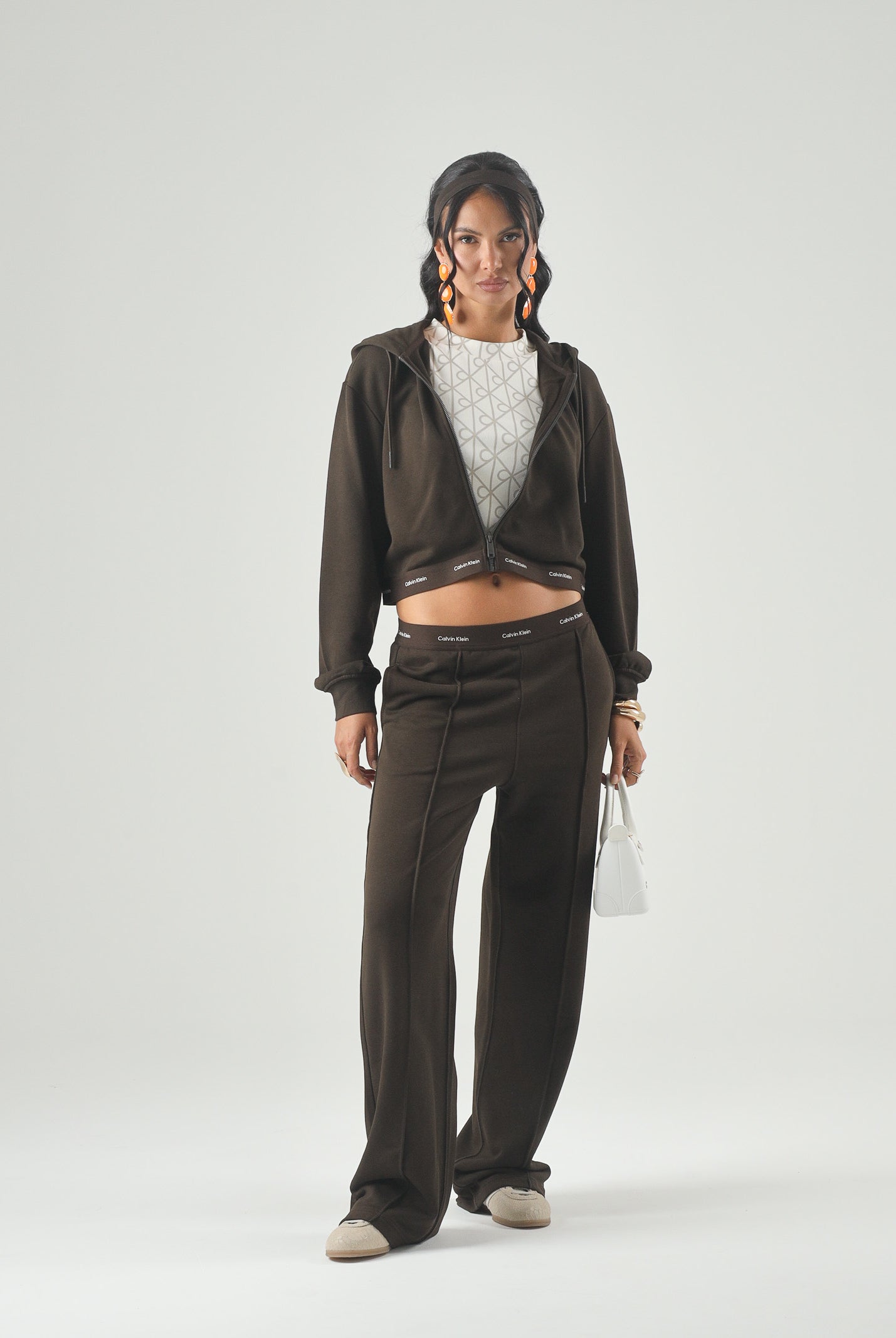 CALVIN KLEIN JEANS Felpa LS TERRY, dark coffe, marrone caffè, da donna con zip e cappuccio LV047G252G TO2 CALVIN KLEIN JEANS