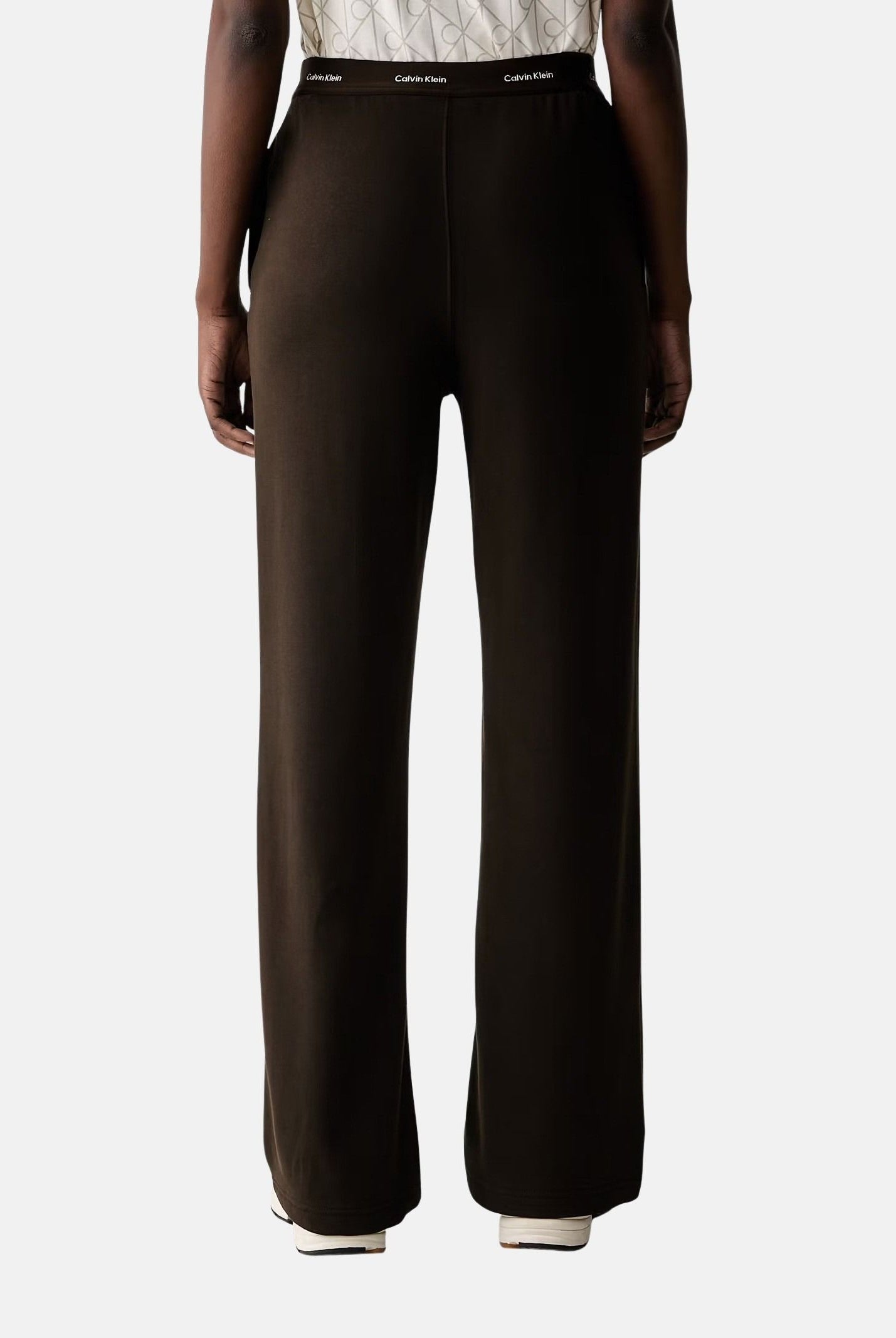 CALVIN KLEIN JEANS Pantaloni WAISTBAND, dark coffe, marrone scuro da donna con fascia elastica logata<BR/> LV047G253G TO2 CALVIN KLEIN JEANS