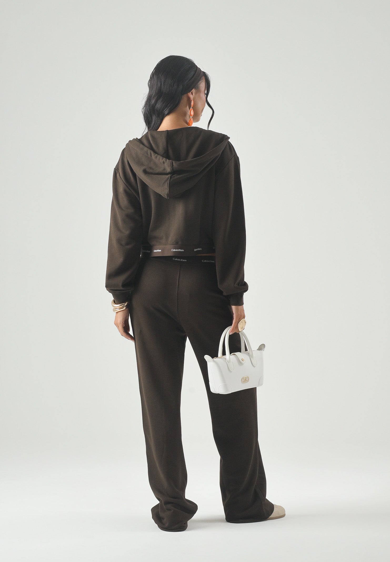 CALVIN KLEIN JEANS Pantaloni WAISTBAND, dark coffe, marrone scuro da donna con fascia elastica logata<BR/> LV047G253G TO2 CALVIN KLEIN JEANS