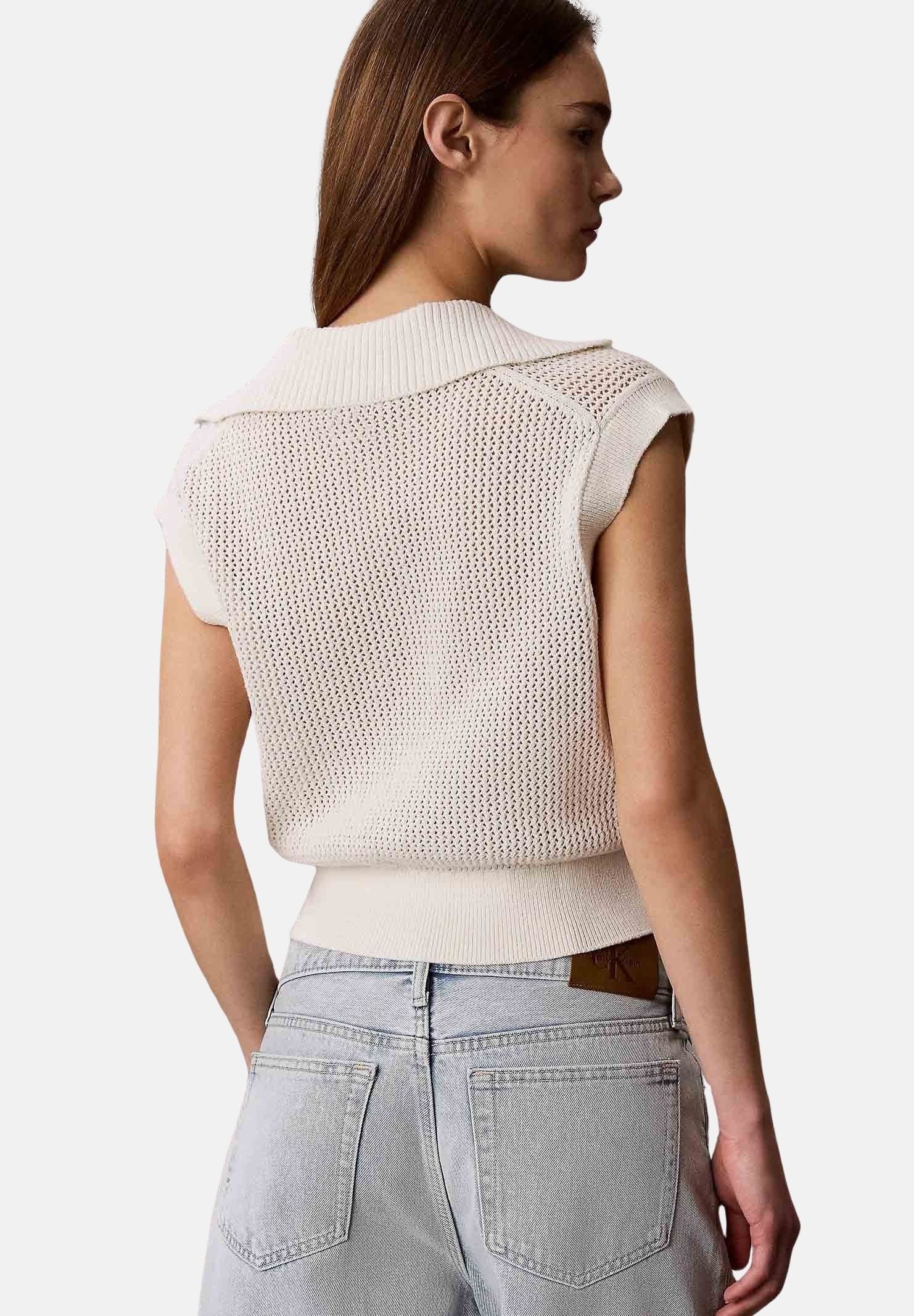 CALVIN KLEIN JEANS Gilet crochet croppedd Vest Tofu avorio da donna con dettagli traforati. LV047G303G YAS CALVIN KLEIN JEANS