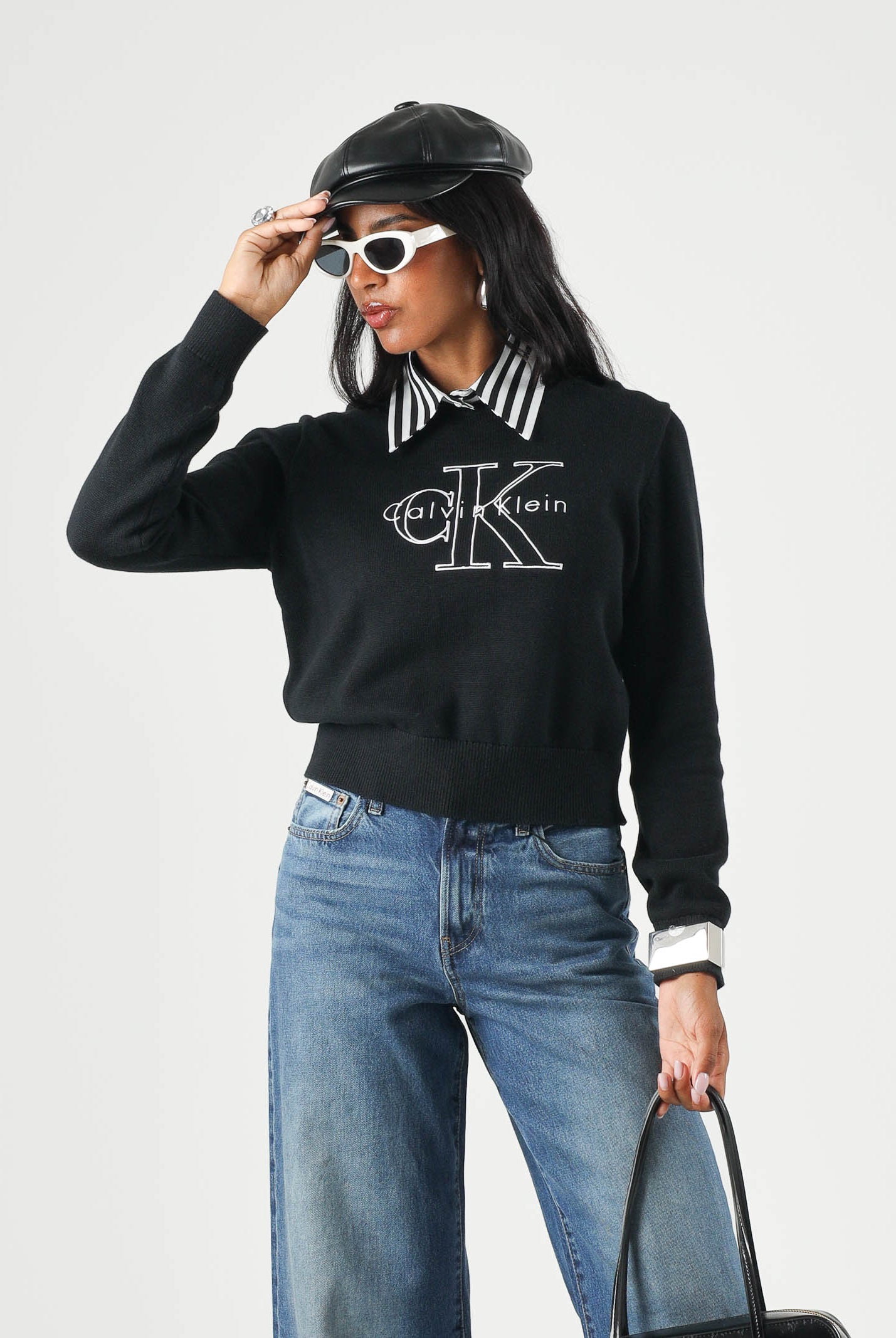 CALVIN KLEIN JEANS Maglia LOGO OUTLINE, nero da donna <BR/> LV047G322G UB1 CALVIN KLEIN JEANS