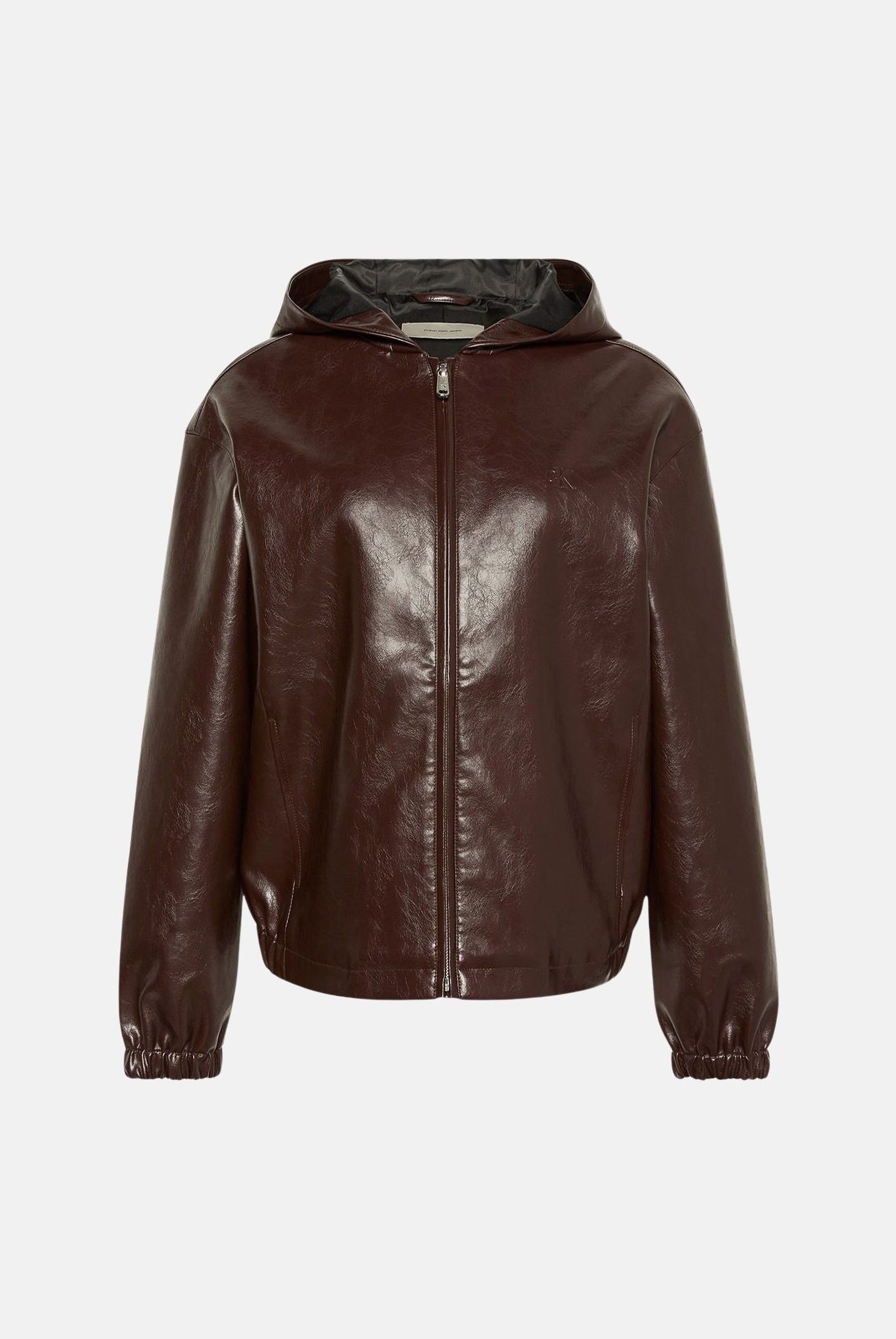 CALVIN KLEIN JEANS GiubbottoFAUX LEATHER HOODED in pelle dark coffe- marrone scuro da donna <BR/> LV047G516G TO2 CALVIN KLEIN JEANS