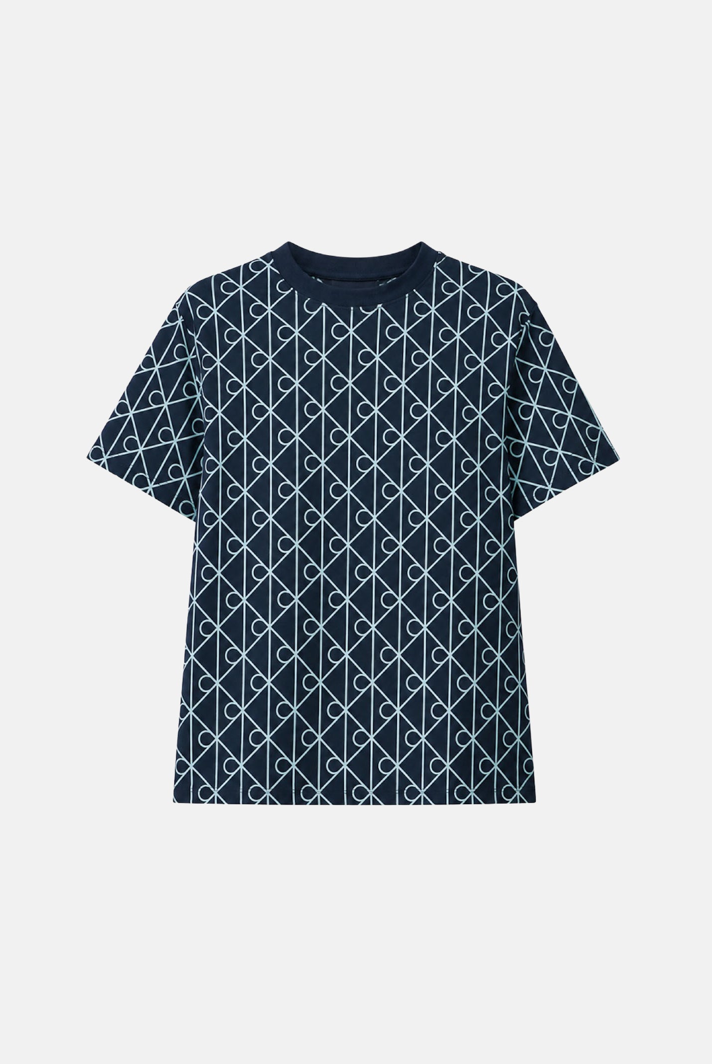 CALVIN KLEIN JEANS T-shirt CLASSIC SEASONAL blu da donna con motivo geometrico monogramma CK all-over.<BR/> LV047G811G CEF CALVIN KLEIN JEANS