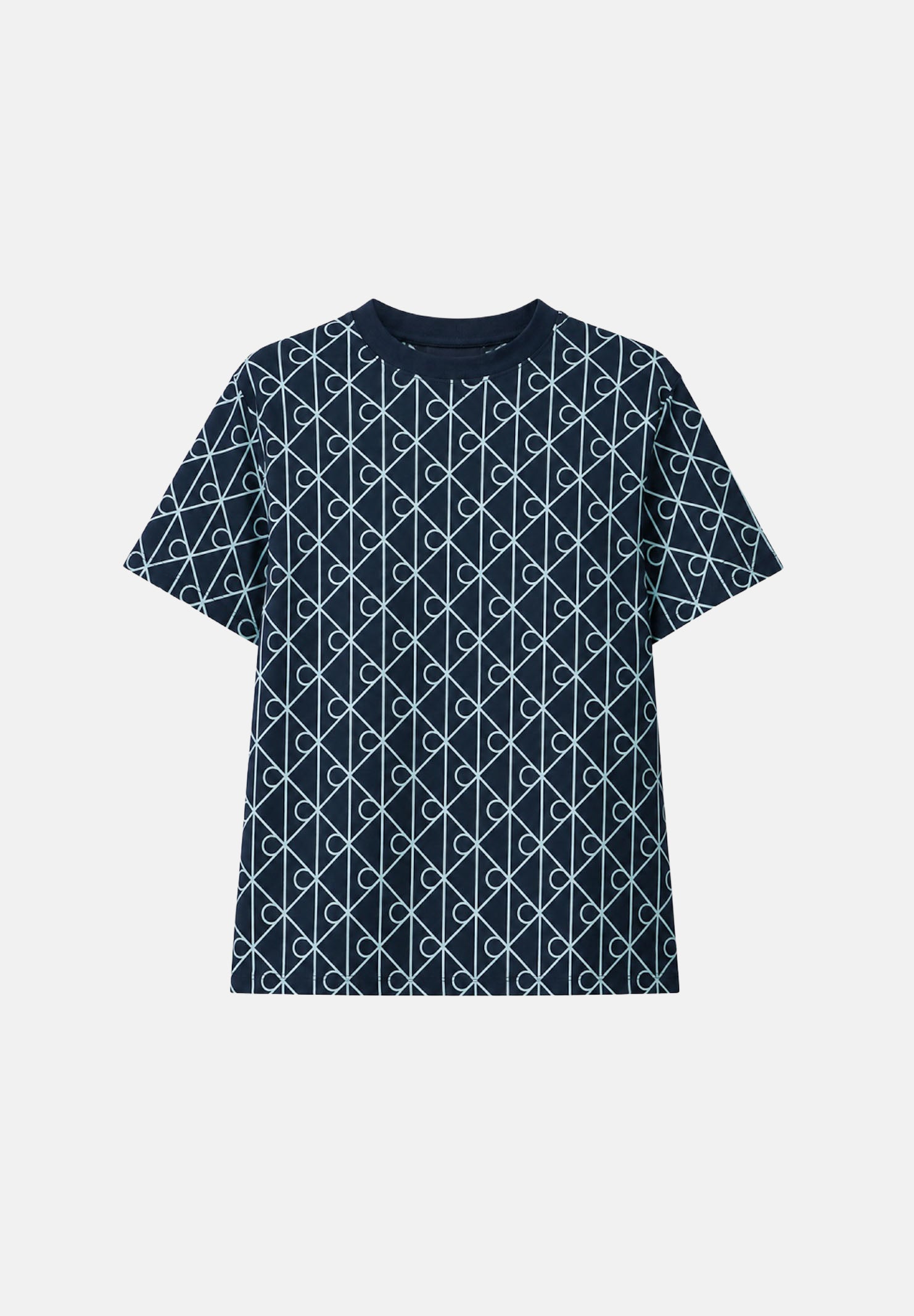 CALVIN KLEIN JEANS T-shirt CLASSIC SEASONAL blu da donna con motivo geometrico monogramma CK all-over.<BR/> LV047G811G CEF CALVIN KLEIN JEANS