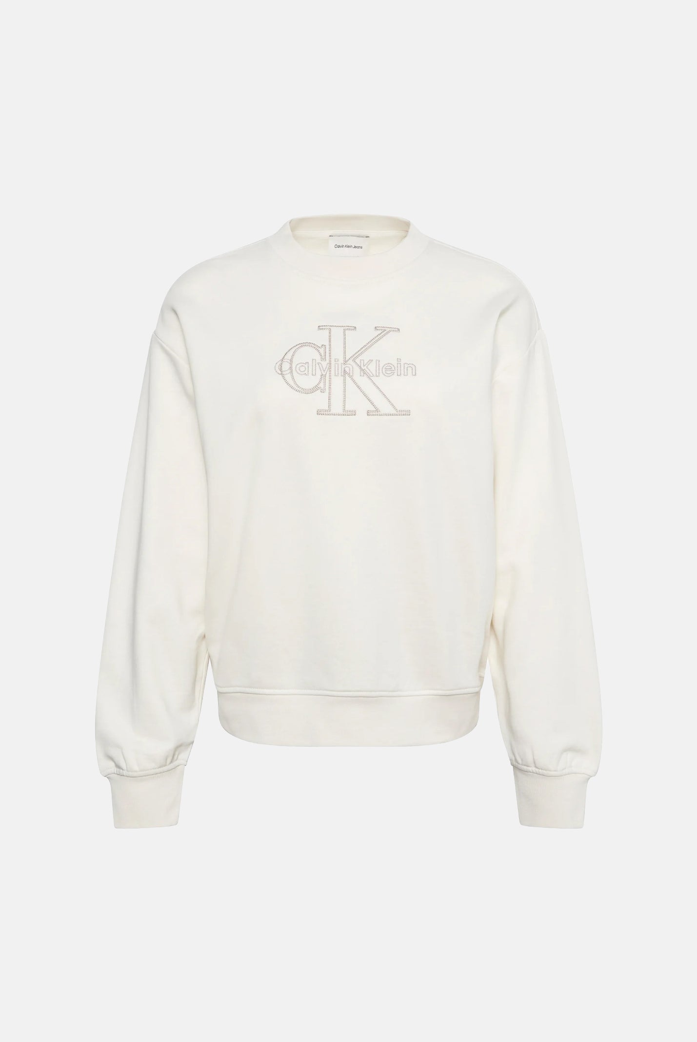 CALVIN KLEIN JEANS Felpa BABY TERRY SEASONAL girocollo panna da donna con monogramma CK tono su tono LV047G820G YAS CALVIN KLEIN JEANS
