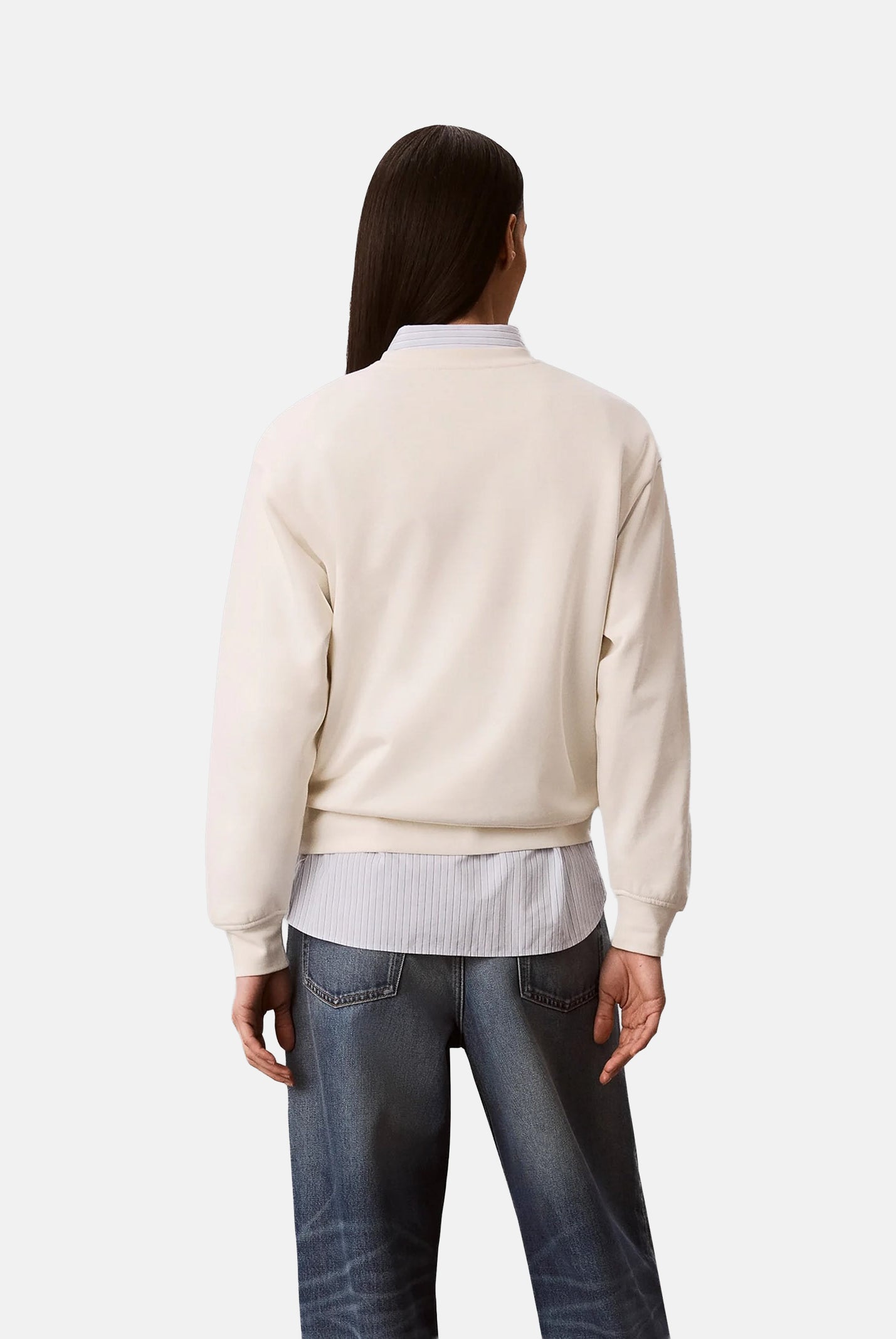 CALVIN KLEIN JEANS Felpa BABY TERRY SEASONAL girocollo panna da donna con monogramma CK tono su tono LV047G820G YAS CALVIN KLEIN JEANS