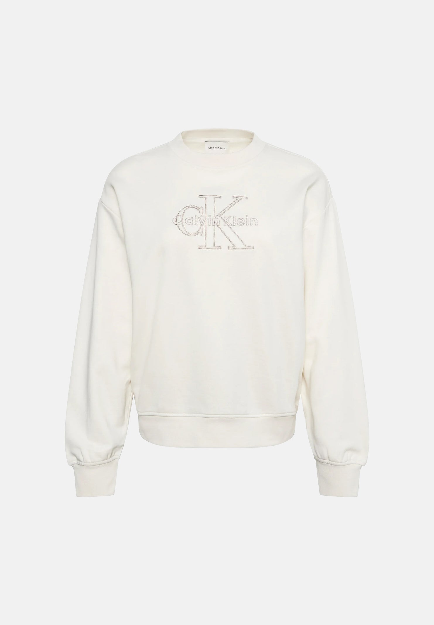 CALVIN KLEIN JEANS Felpa BABY TERRY SEASONAL girocollo panna da donna con monogramma CK tono su tono LV047G820G YAS CALVIN KLEIN JEANS