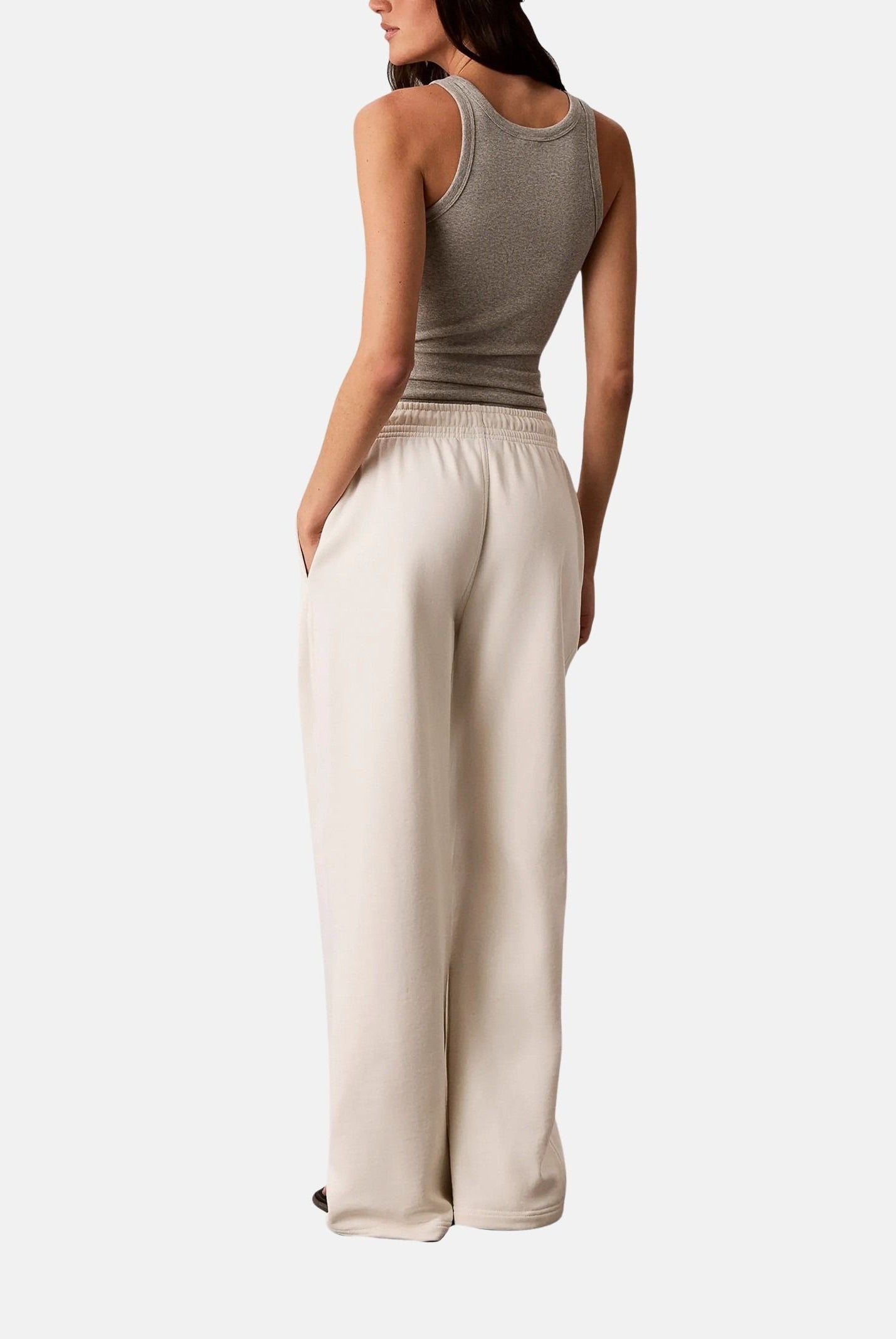 CALVIN KLEIN JEANS Pantaloni EMBROIDERED tofu avorio da donna con logo CK ricamato sulla gamba LV047G822G YAS CALVIN KLEIN JEANS