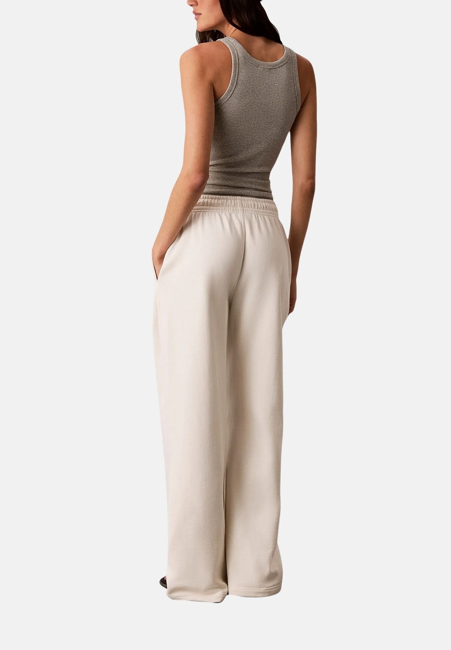 CALVIN KLEIN JEANS Pantaloni EMBROIDERED tofu avorio da donna con logo CK ricamato sulla gamba LV047G822G YAS CALVIN KLEIN JEANS