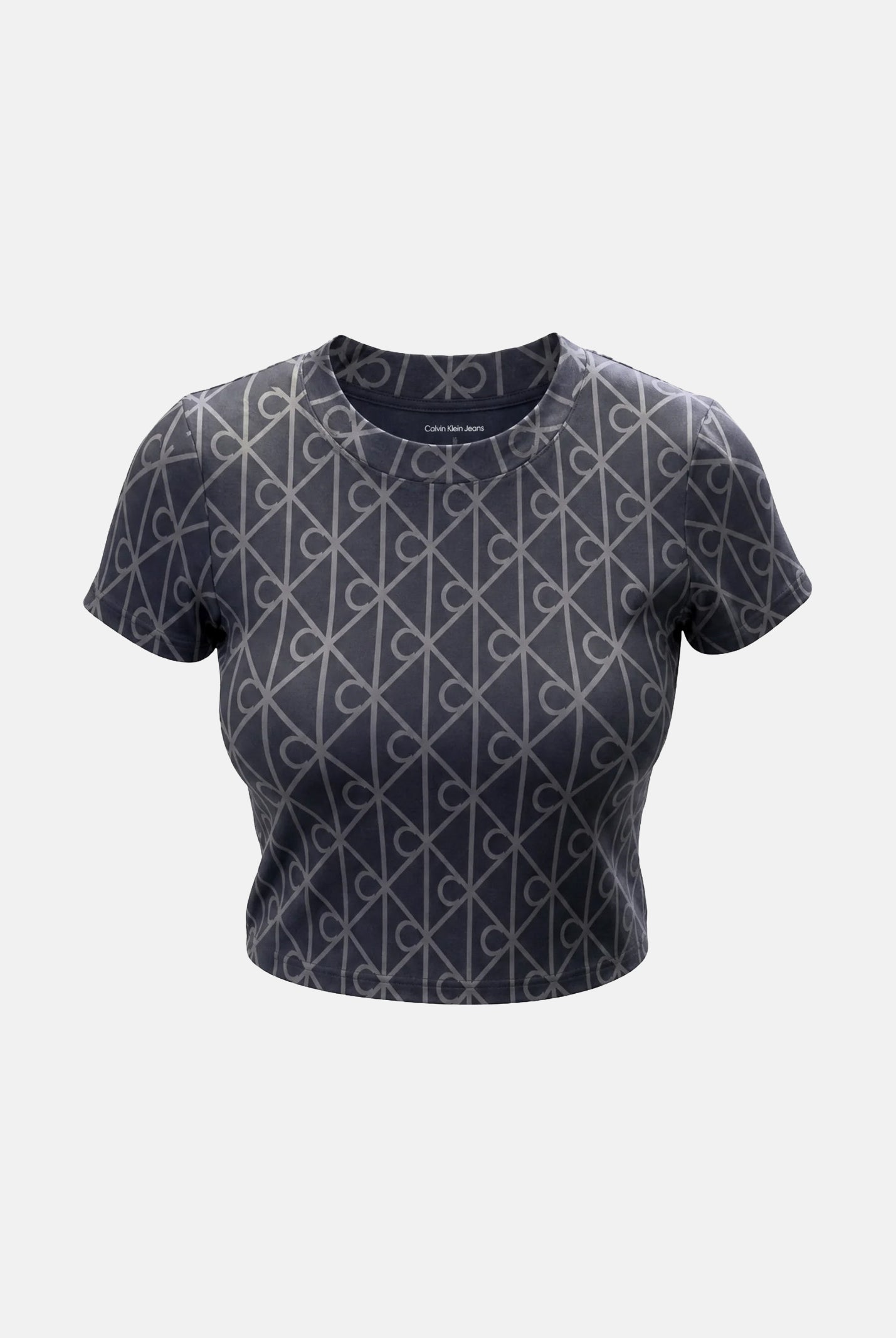 CALVIN KLEIN JEANS T-shirt EMBLEM PRINT, ebony nero da donna con motivo monogramma CK all-over.<BR/> LV047G830G 4XN CALVIN KLEIN JEANS