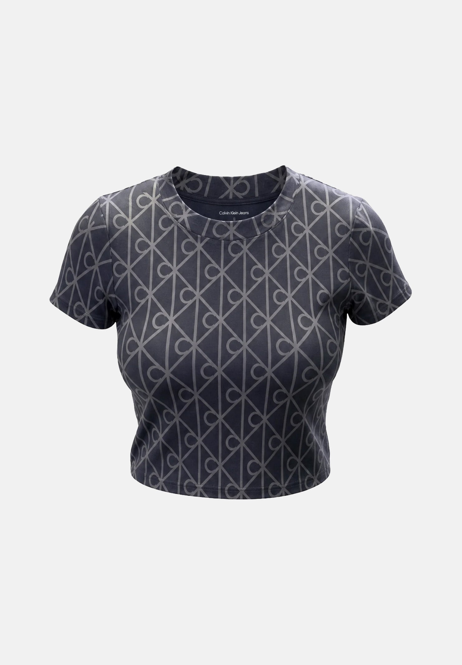 CALVIN KLEIN JEANS T-shirt EMBLEM PRINT, ebony nero da donna con motivo monogramma CK all-over.<BR/> LV047G830G 4XN CALVIN KLEIN JEANS