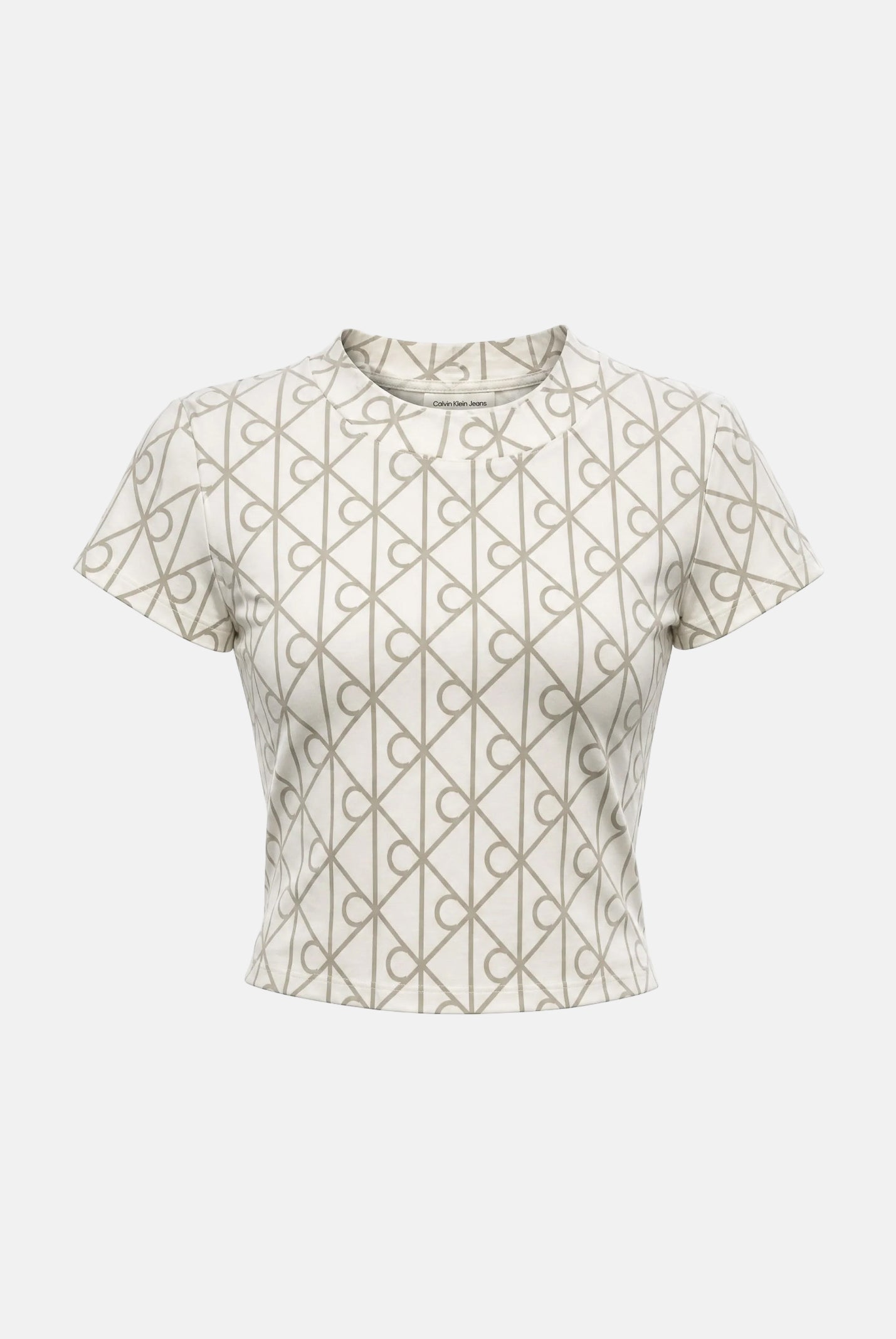 CALVIN KLEIN JEANS T-shirt EMBLEM PRINT tofu avorio, bianco, da donna con motivo geometrico monogramma CK all-over.<BR/> LV047G830G YAS CALVIN KLEIN JEANS