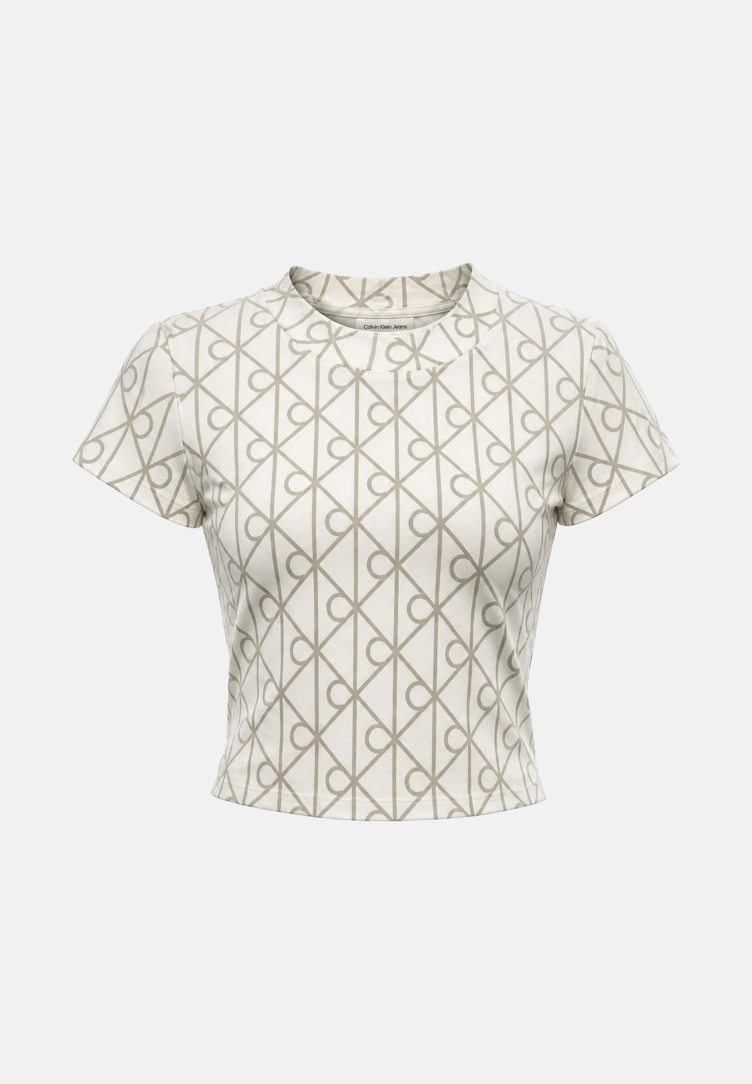 CALVIN KLEIN JEANS T-shirt EMBLEM PRINT tofu avorio, bianco, da donna con motivo geometrico monogramma CK all-over.<BR/> LV047G830G YAS CALVIN KLEIN JEANS