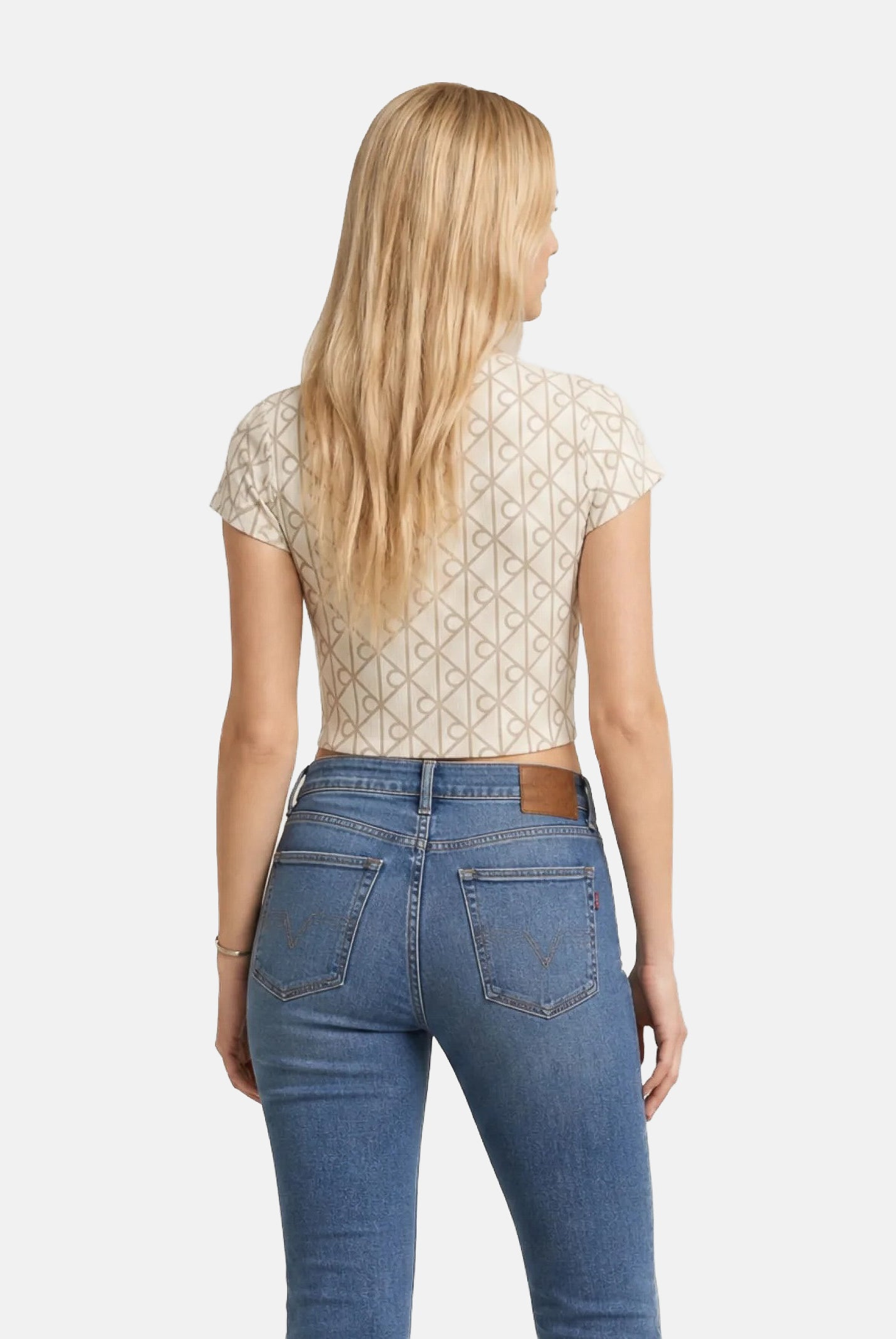CALVIN KLEIN JEANS T-shirt EMBLEM PRINT tofu avorio, bianco, da donna con motivo geometrico monogramma CK all-over.<BR/> LV047G830G YAS CALVIN KLEIN JEANS