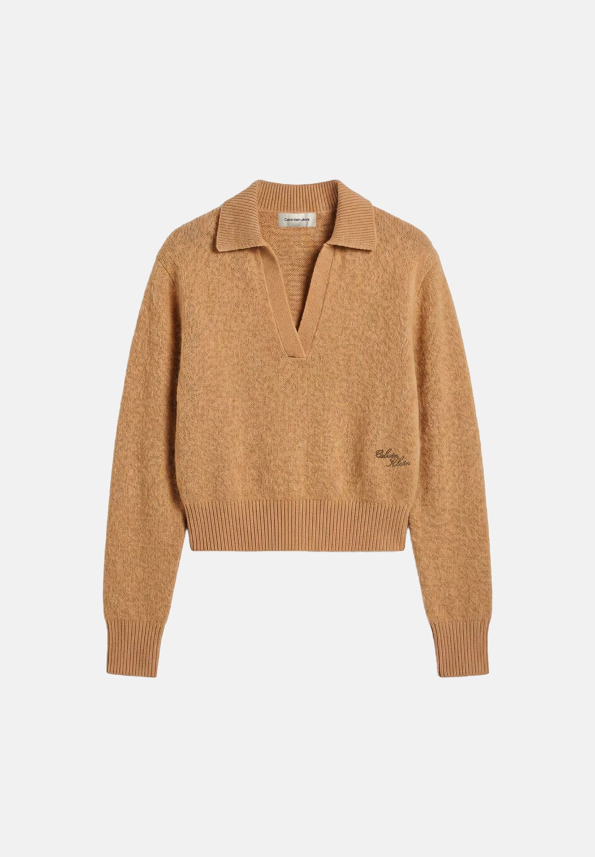 CALVIN KLEIN JEANS Maglione con colletto a V Champagne- beige cammello da donna LV047H302G RBL CALVIN KLEIN JEANS