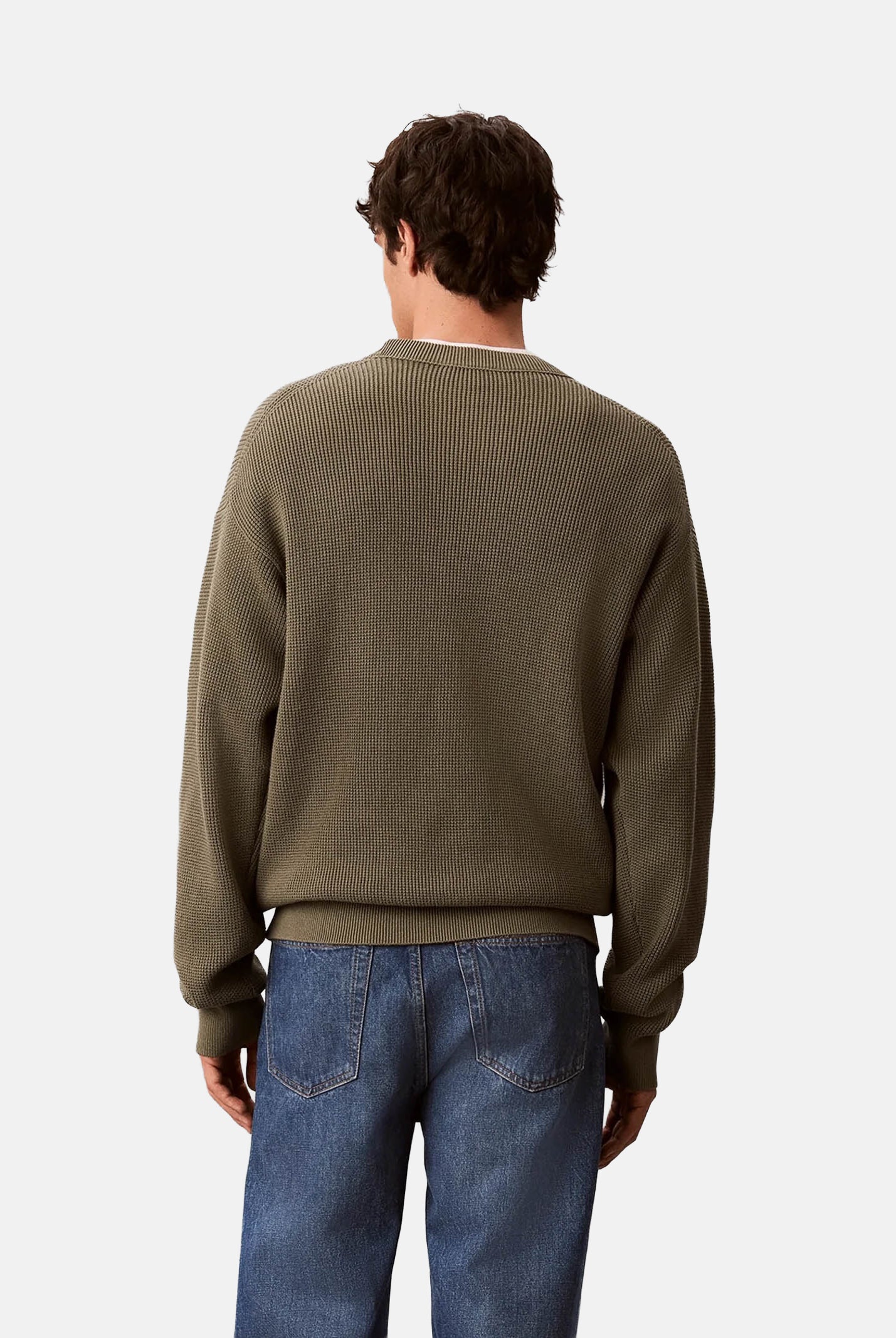 CALVIN KLEIN JEANS Maglione in cotone a nido d'ape colore Dusty Olive, verde oliva, da uomo LV04RD313G LDY CALVIN KLEIN JEANS