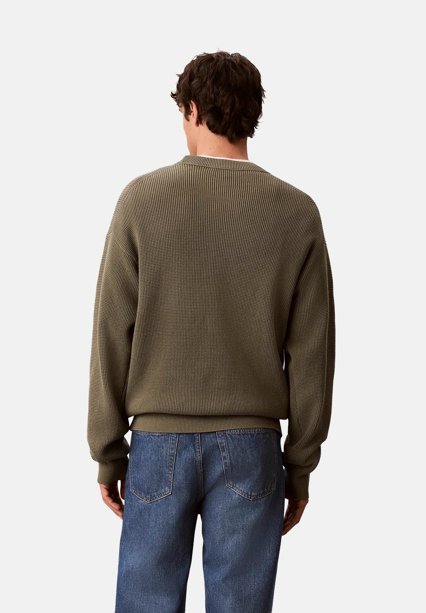 CALVIN KLEIN JEANS Maglione in cotone a nido d'ape colore Dusty Olive, verde oliva, da uomo LV04RD313G LDY CALVIN KLEIN JEANS