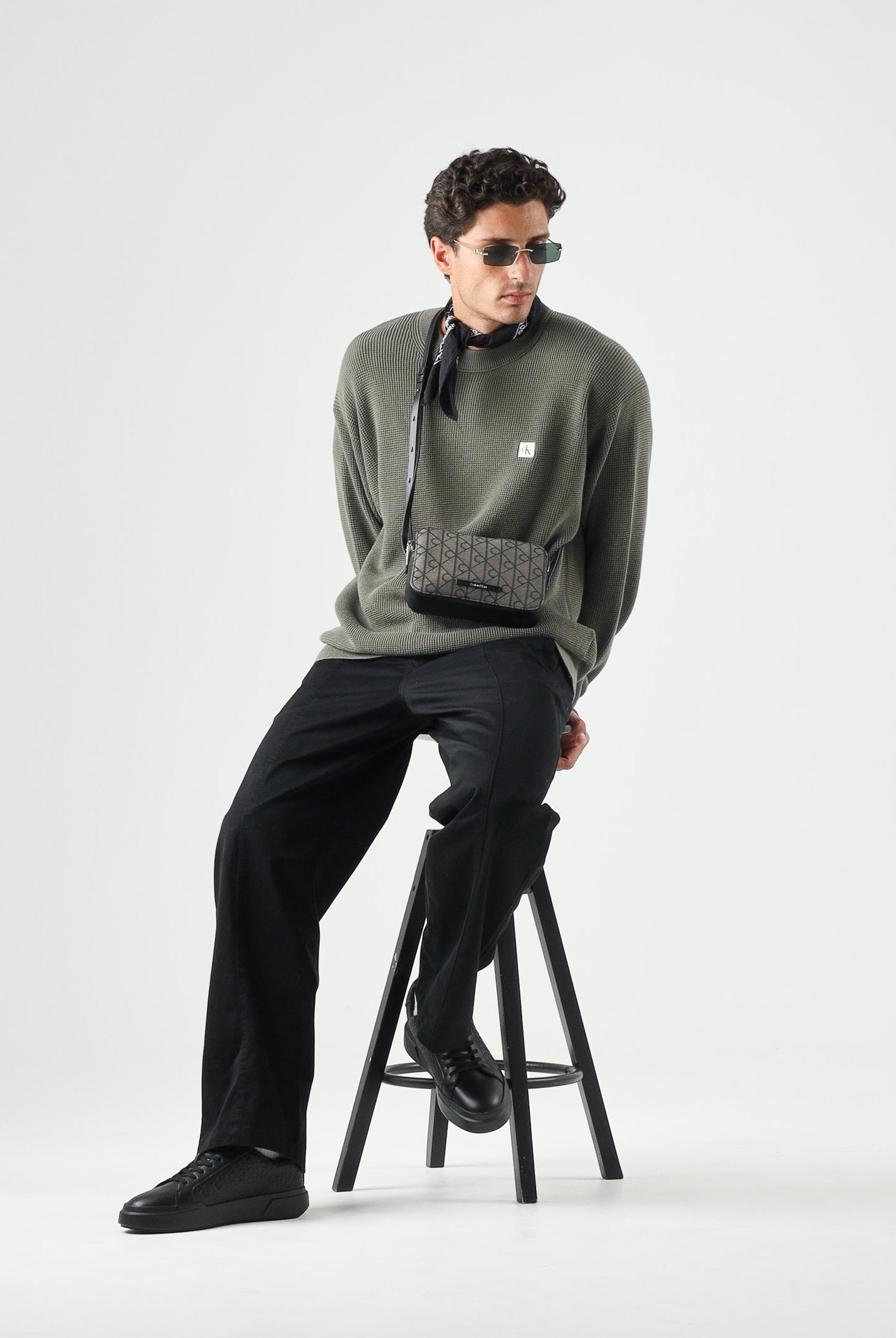 CALVIN KLEIN JEANS Maglione in cotone a nido d'ape colore Dusty Olive, verde oliva, da uomo LV04RD313G LDY CALVIN KLEIN JEANS