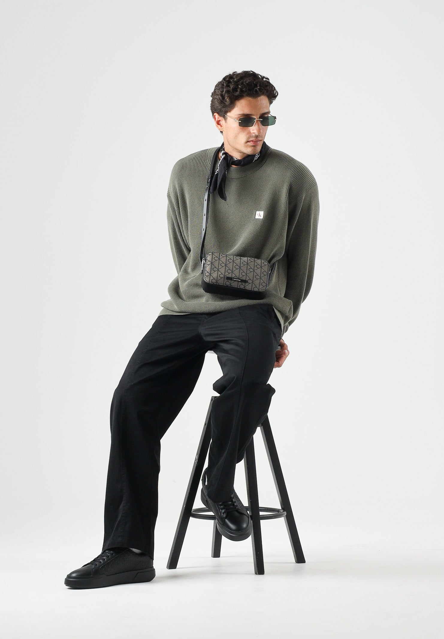 CALVIN KLEIN JEANS Maglione in cotone a nido d'ape colore Dusty Olive, verde oliva, da uomo LV04RD313G LDY CALVIN KLEIN JEANS
