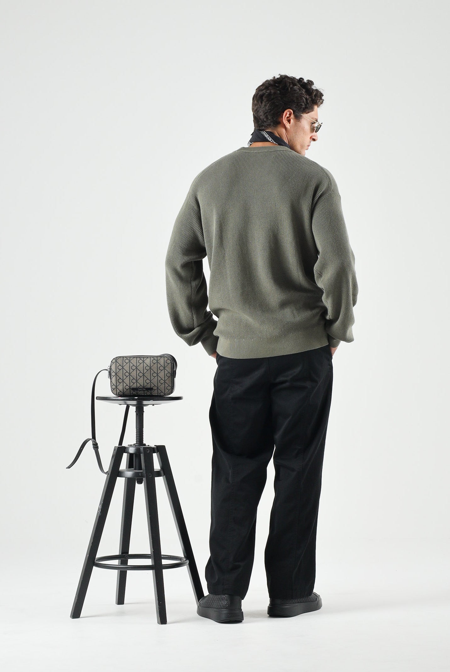 CALVIN KLEIN JEANS Maglione in cotone a nido d'ape colore Dusty Olive, verde oliva, da uomo LV04RD313G LDY CALVIN KLEIN JEANS