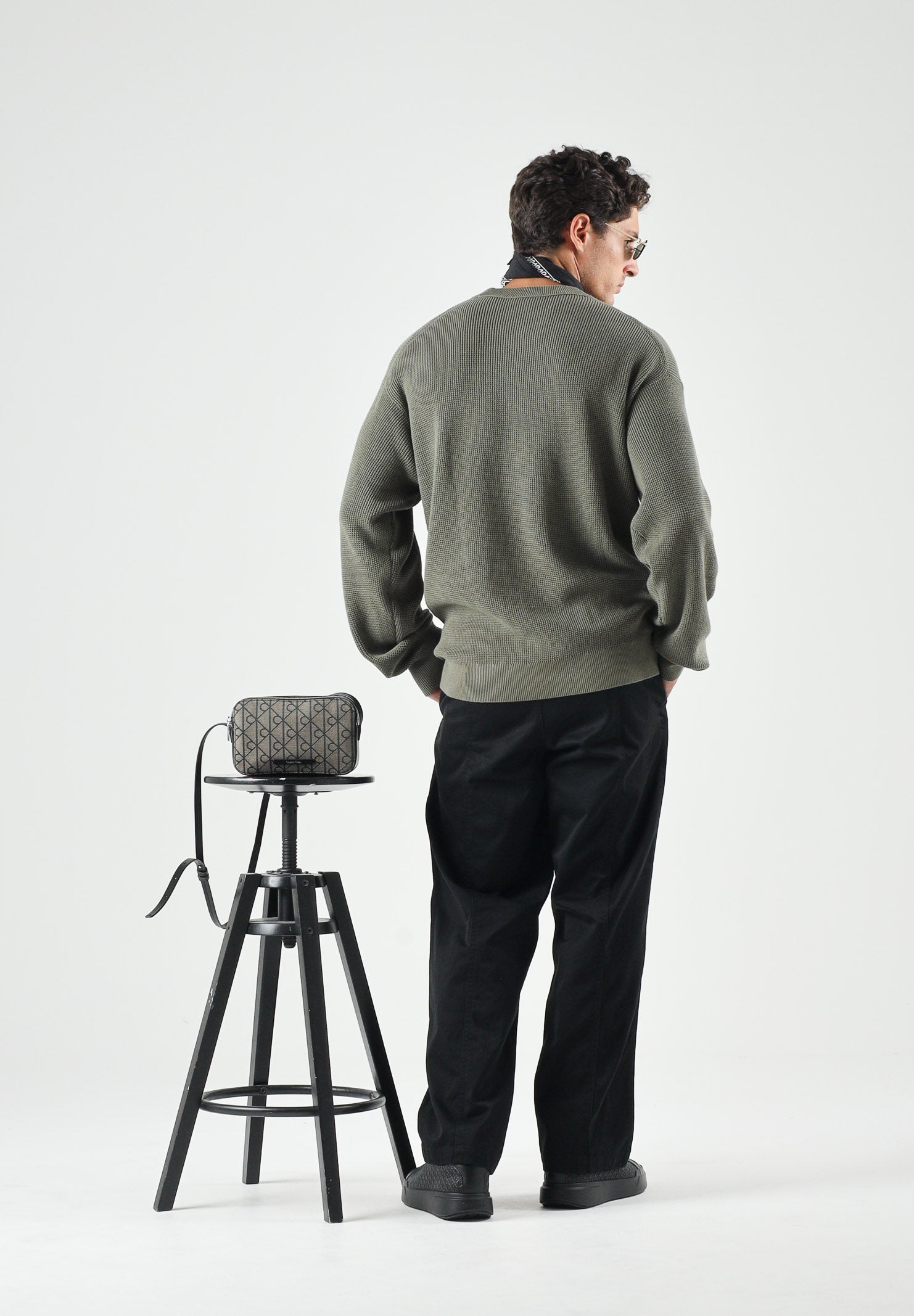 CALVIN KLEIN JEANS Maglione in cotone a nido d'ape colore Dusty Olive, verde oliva, da uomo LV04RD313G LDY CALVIN KLEIN JEANS