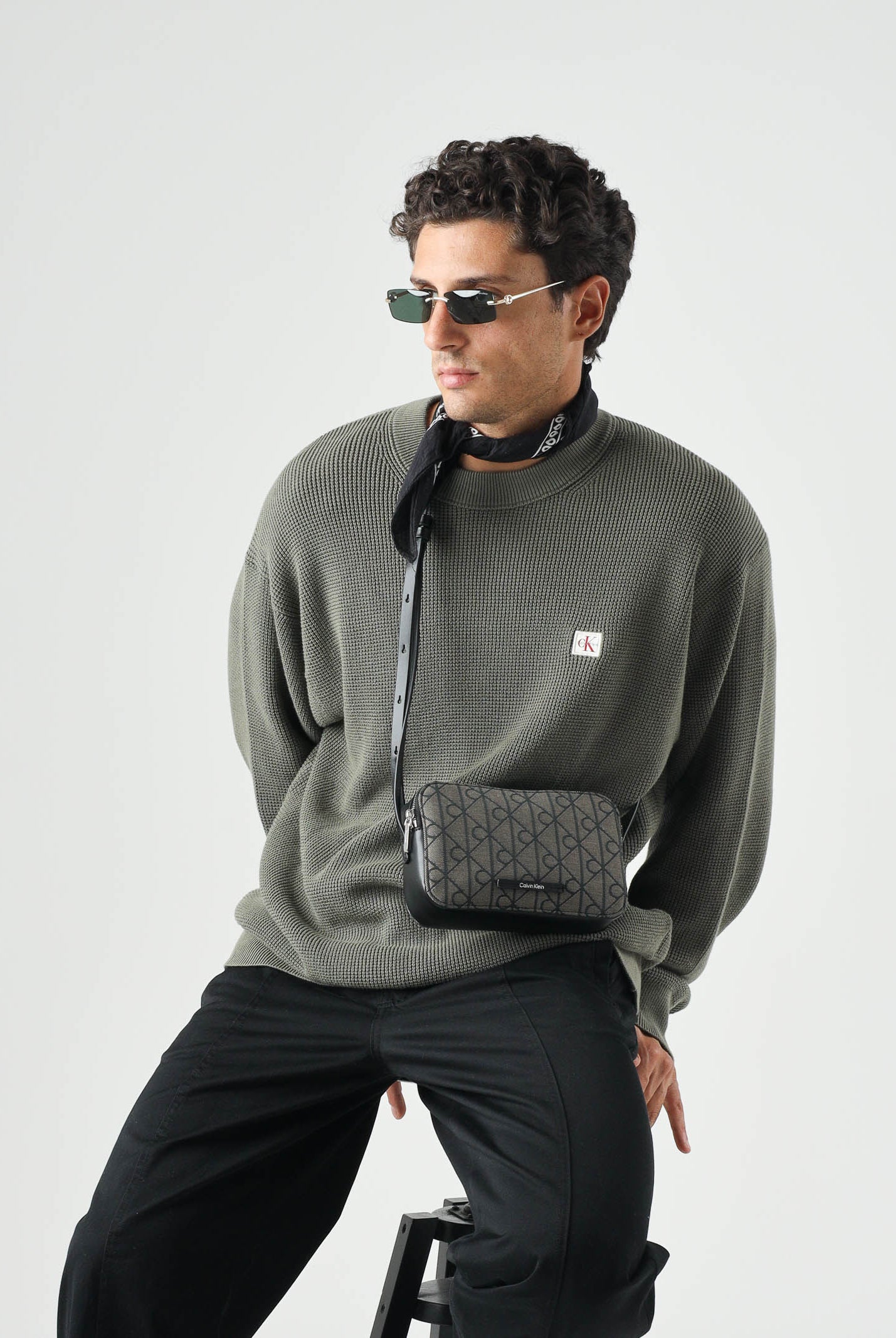 CALVIN KLEIN JEANS Maglione in cotone a nido d'ape colore Dusty Olive, verde oliva, da uomo LV04RD313G LDY CALVIN KLEIN JEANS