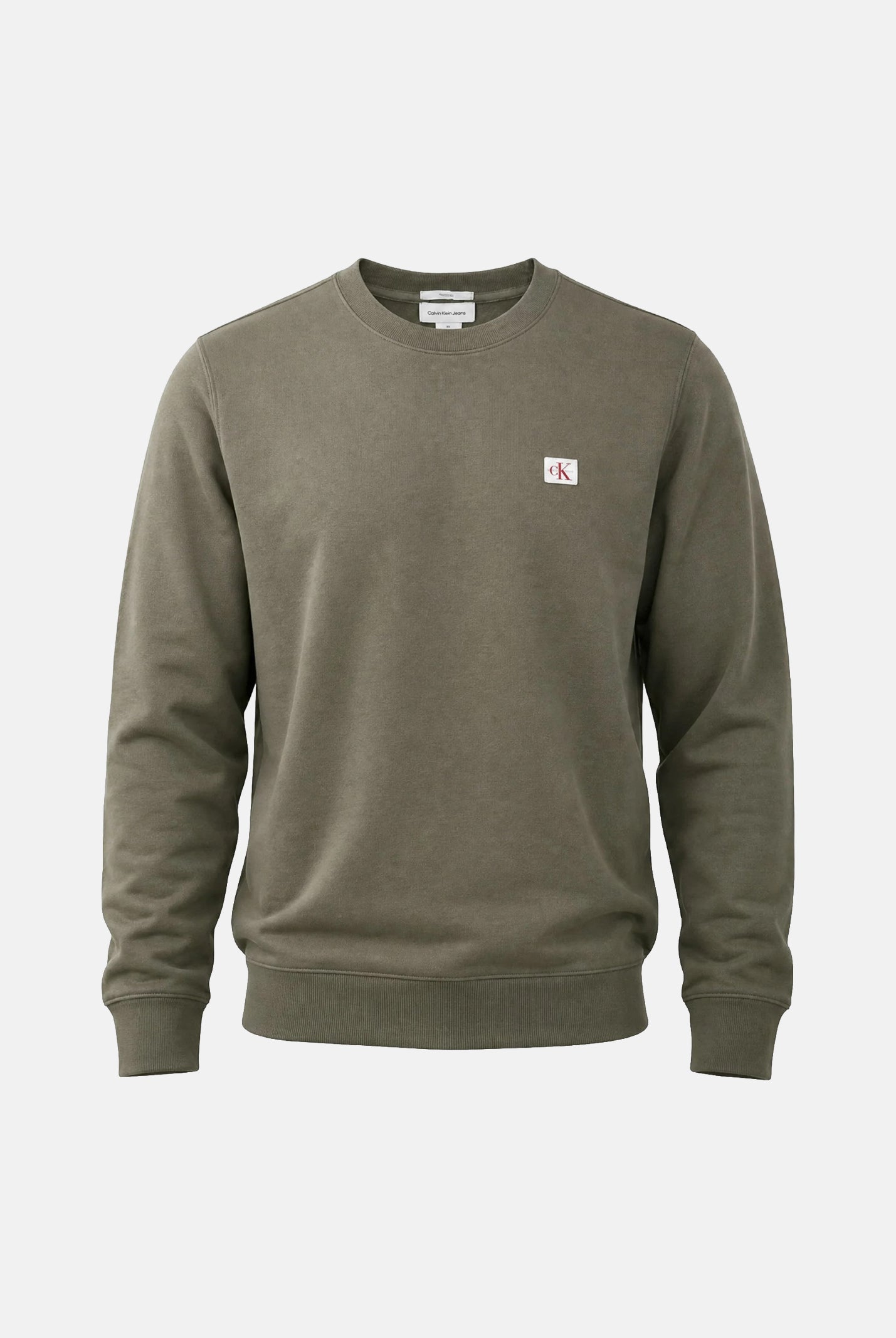 CALVIN KLEIN JEANS Felpa girocollo Dusty Olive, verde oliva, da uomo con patch logo e motivo in tinta unita. LV04RG268G LDY CALVIN KLEIN JEANS