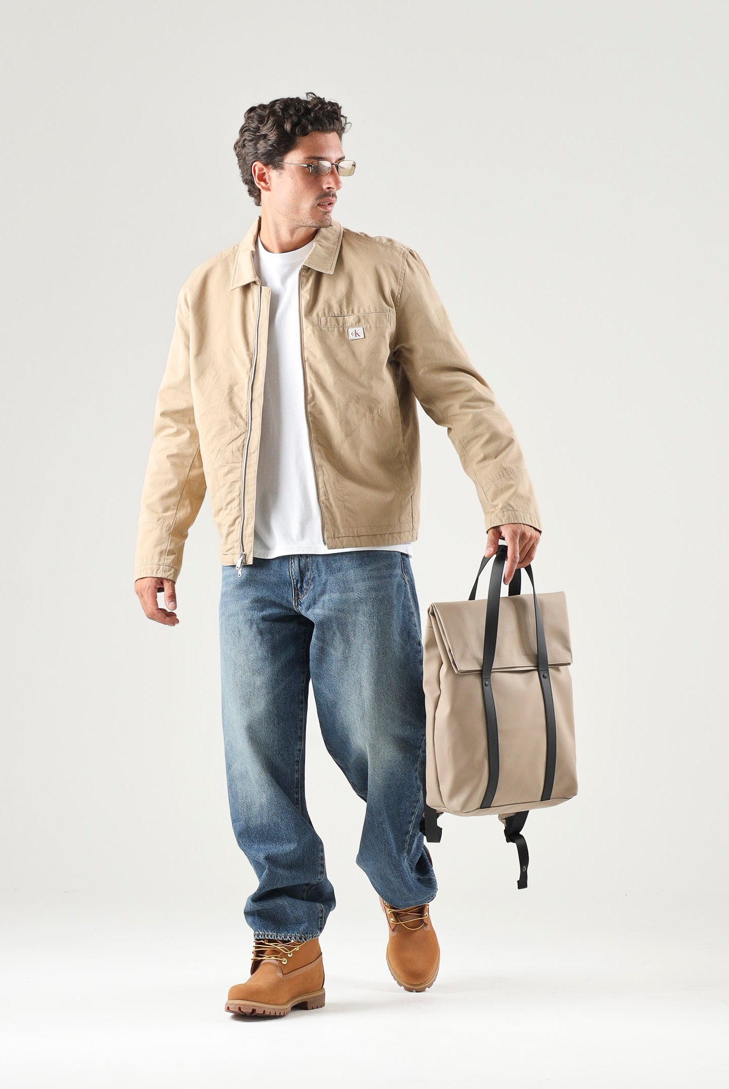 CALVIN KLEIN JEANS Giubbotto di jeans con zip Cornstalk beige da uomo in tinta unita LV04RG405G PBE CALVIN KLEIN JEANS