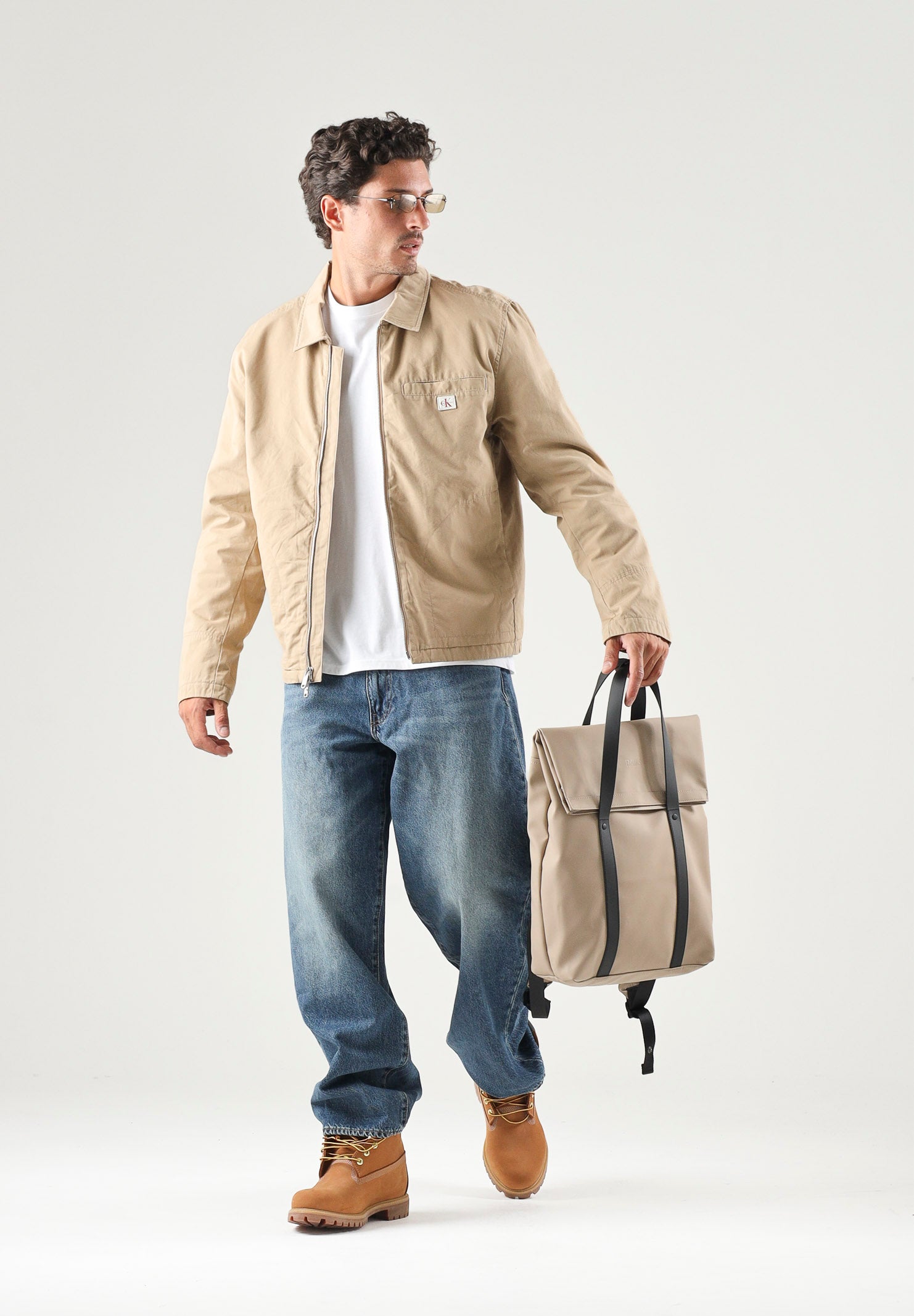 CALVIN KLEIN JEANS Giubbotto di jeans con zip Cornstalk beige da uomo in tinta unita LV04RG405G PBE CALVIN KLEIN JEANS